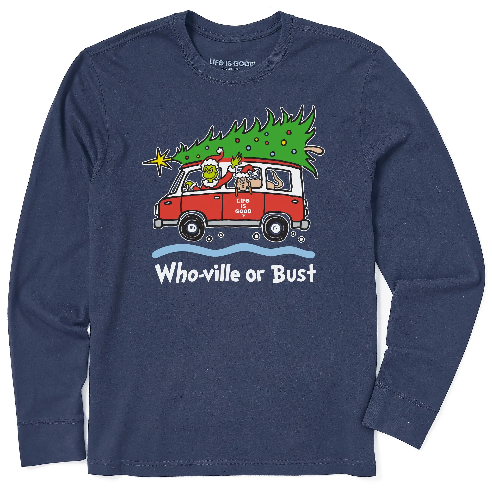 Men's Grinch and Max Who-Ville Or Bust Long Sleeve Crusher Tee Tagless Comfort RelaxedFit