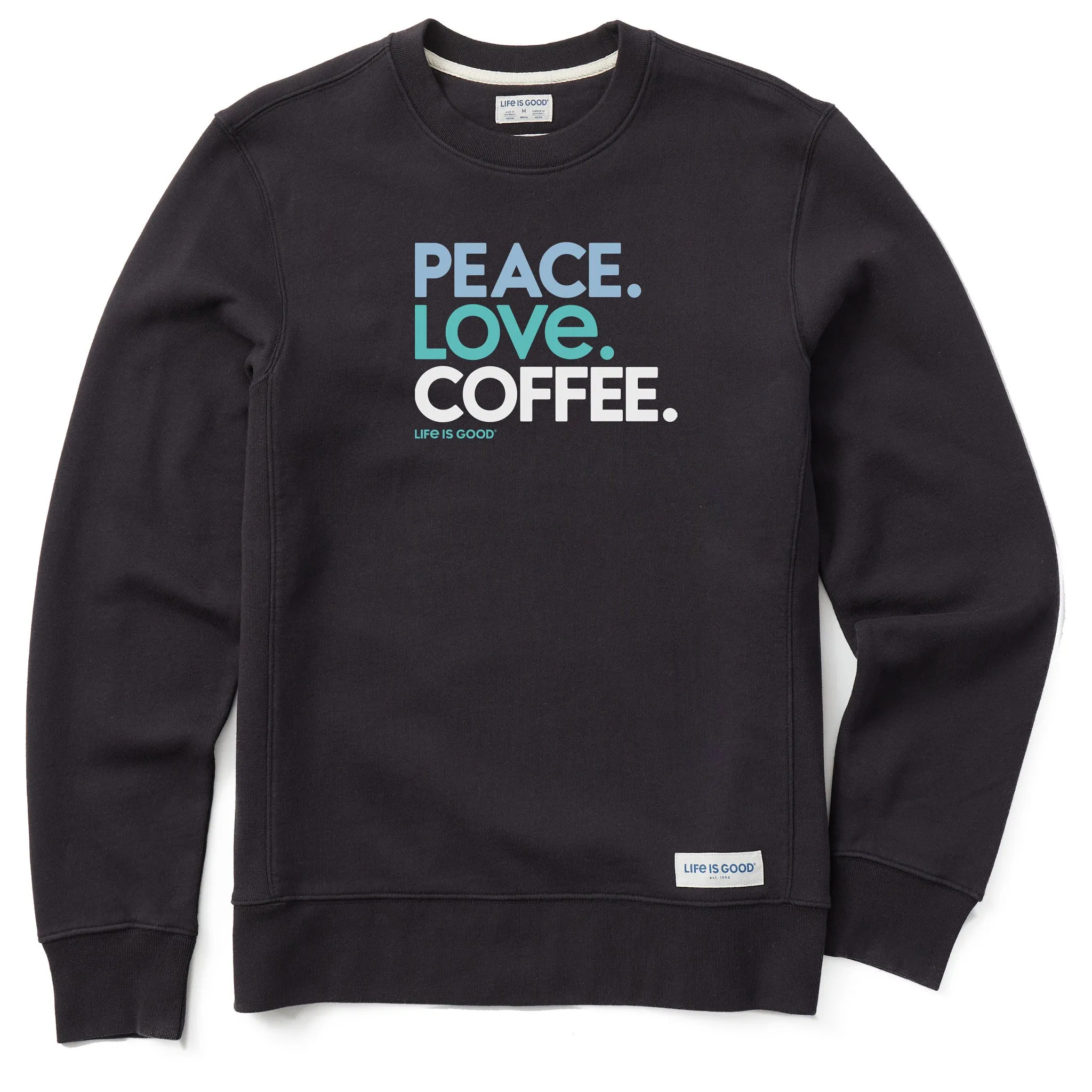 product tropical vibrancy Men's Peace Love Coffee Simply True Fleece Crew