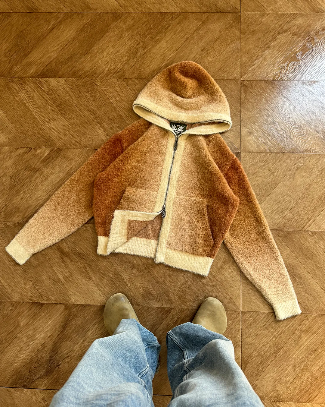 Daily Comfort Relaxed Comforted Gradient Zip-Up Knit Hoodie Brown