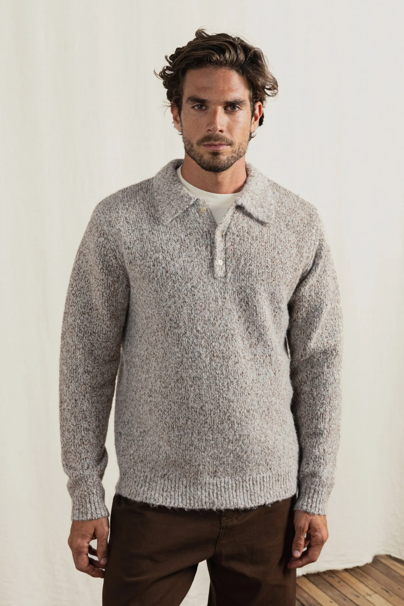 Kinetic Collared Knit Tobacco Urban Casual Look Soft Texture