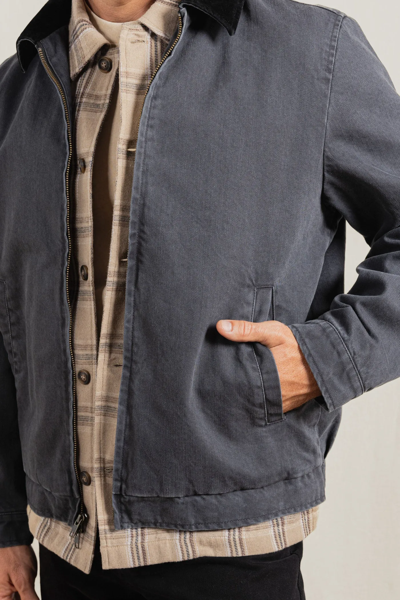 Mirissa Jacket Worn Black Quilted Lining Bonded Seam Construction