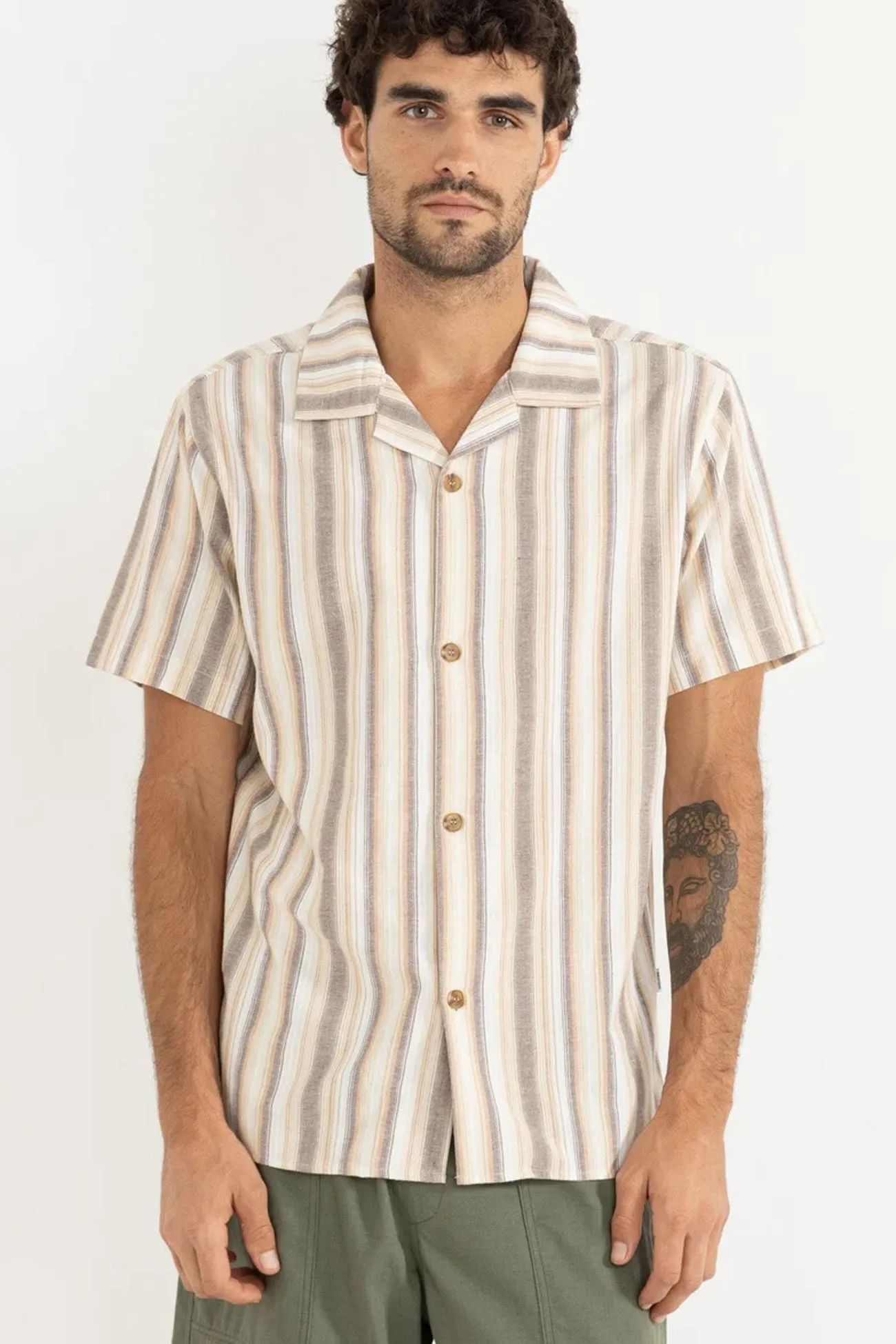 Moisture Management Technology Vacation Stripe Short Sleeve Shirt Tobacco