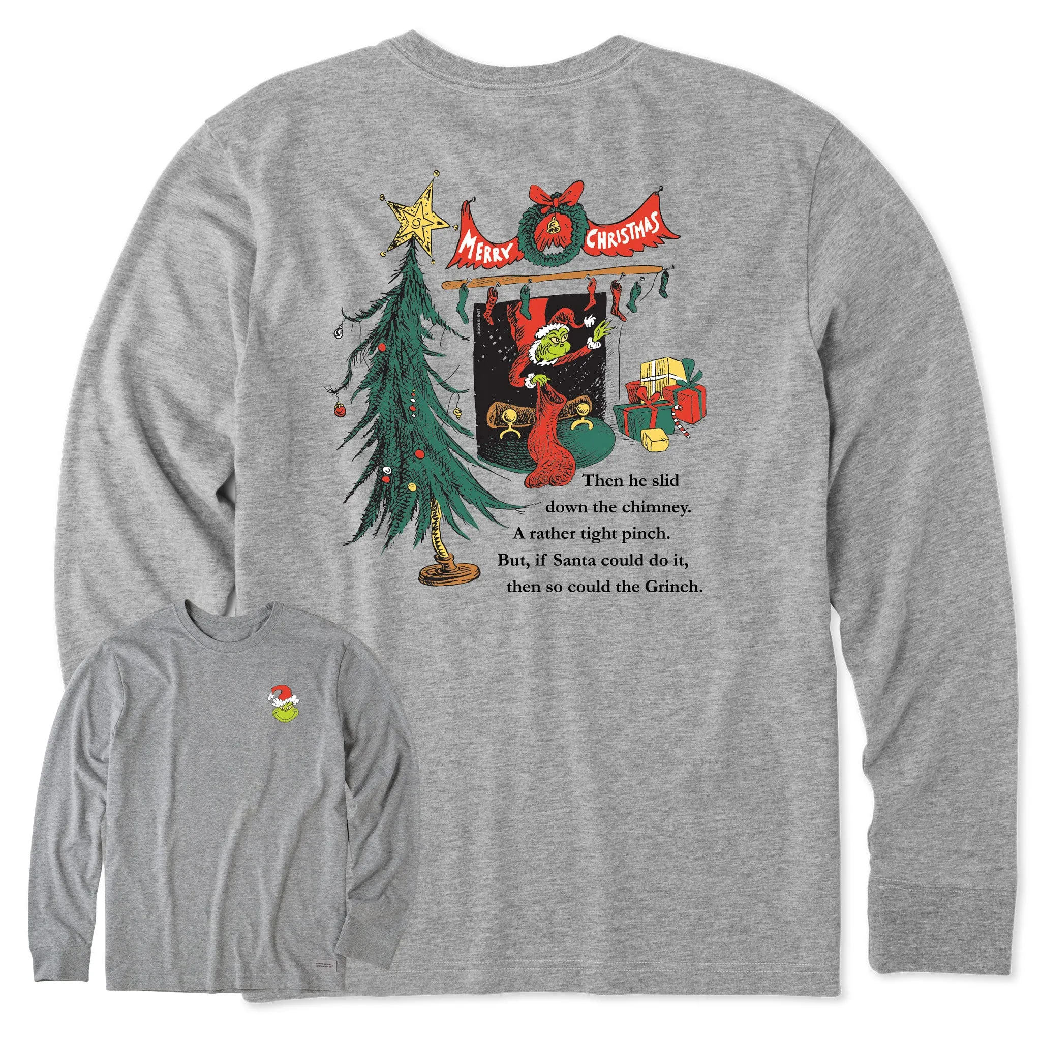 Sporty Look Men's Grinch Fireplace Long Sleeve Crusher Tee