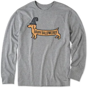 Men's Happy Halloweiner Long Sleeve Crusher Tee No-Fuss Design Solid color purity