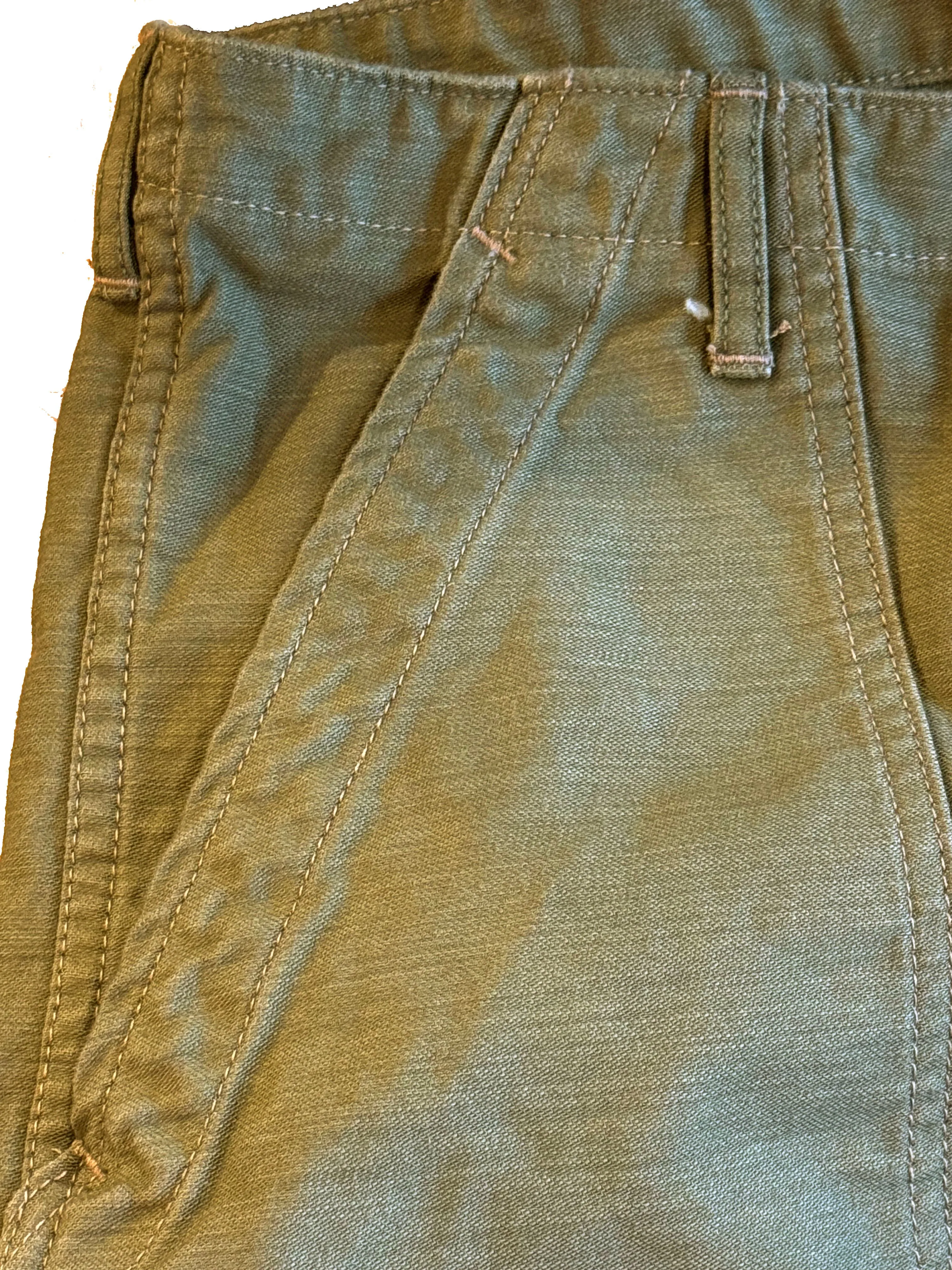 Workwear Flexible Durability OG-107 60's era GI chinos in 12 oz West Point Olive Baker Back Cotton Satin