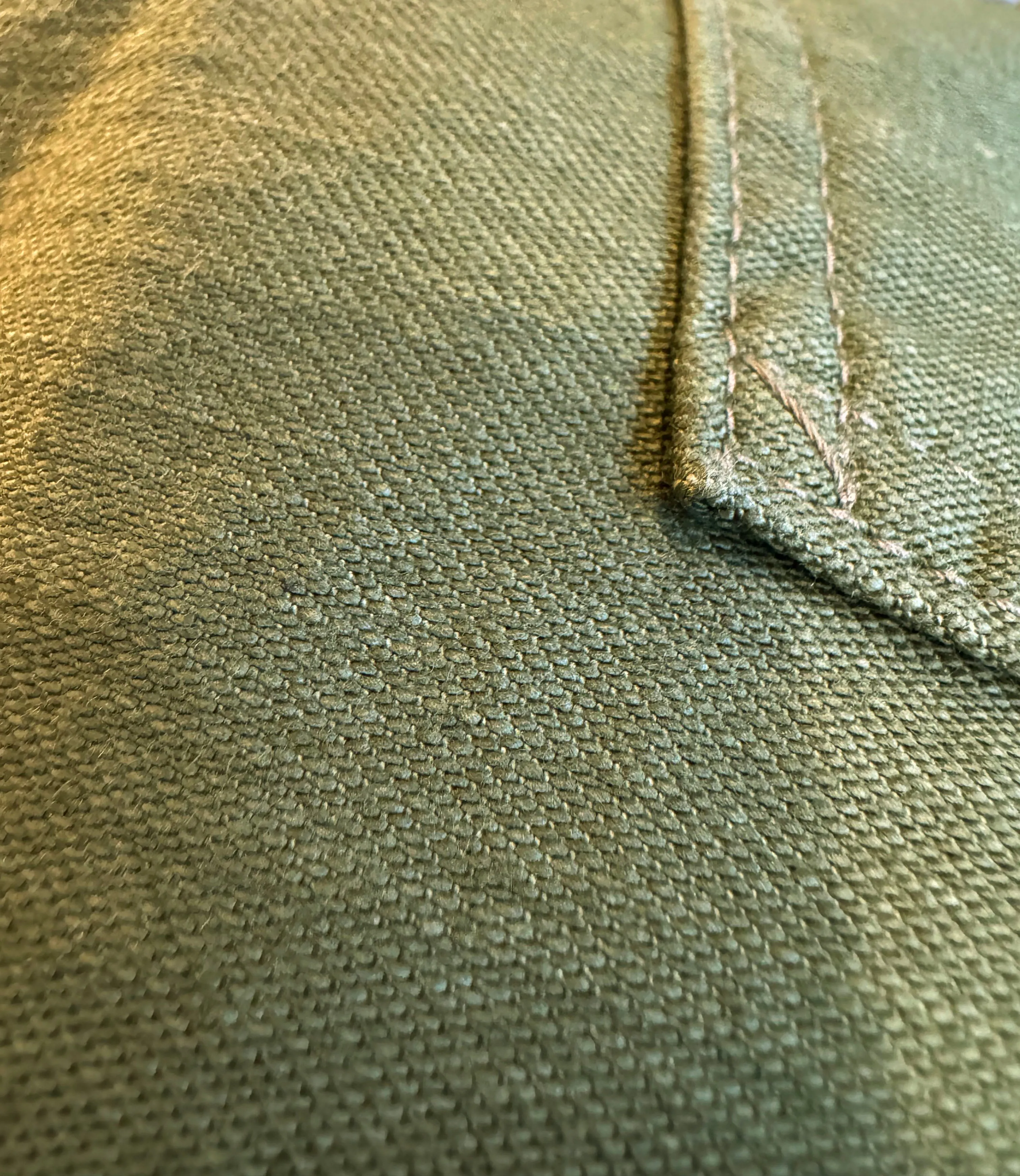 Slim wear OG-107 60's era GI chinos in 12 oz West Point Olive Baker Back Cotton Satin