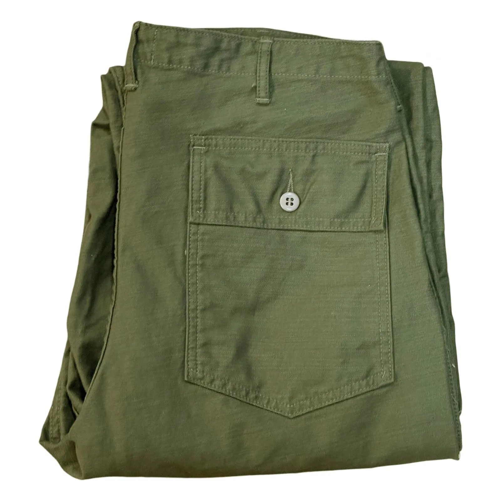 OG-107 60's era GI chinos in 12 oz West Point Olive Baker Back Cotton Satin Reinforced Pockets Active Comfort Fit