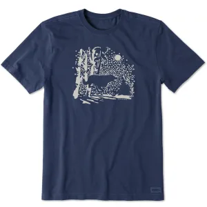 Everyday Fashion Look Light and Cozy Men's Retro Snowy Woods Wolf Short Sleeve Crusher Tee