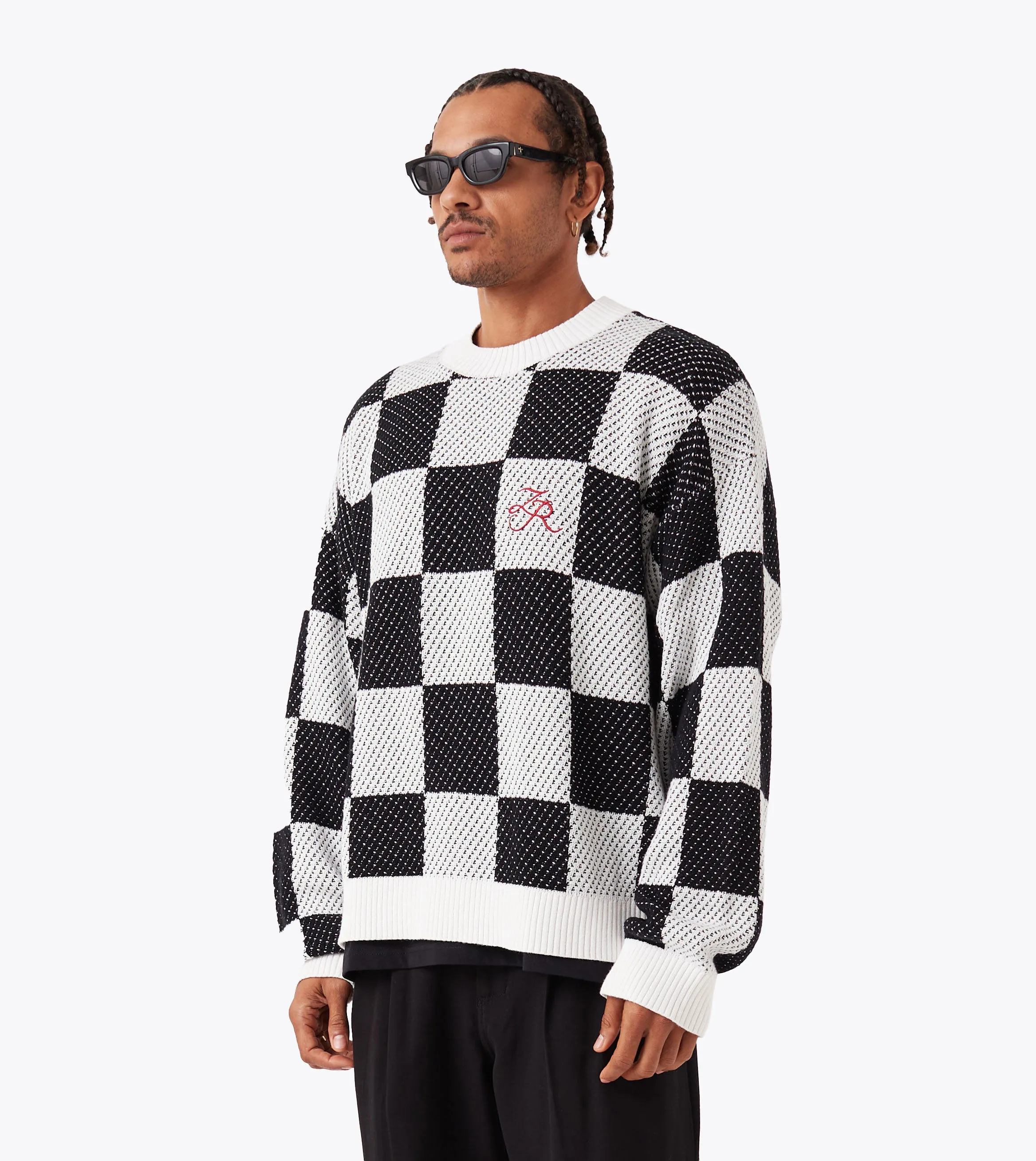 Basic Hoodie Checker OS Knit Vintage White/Black