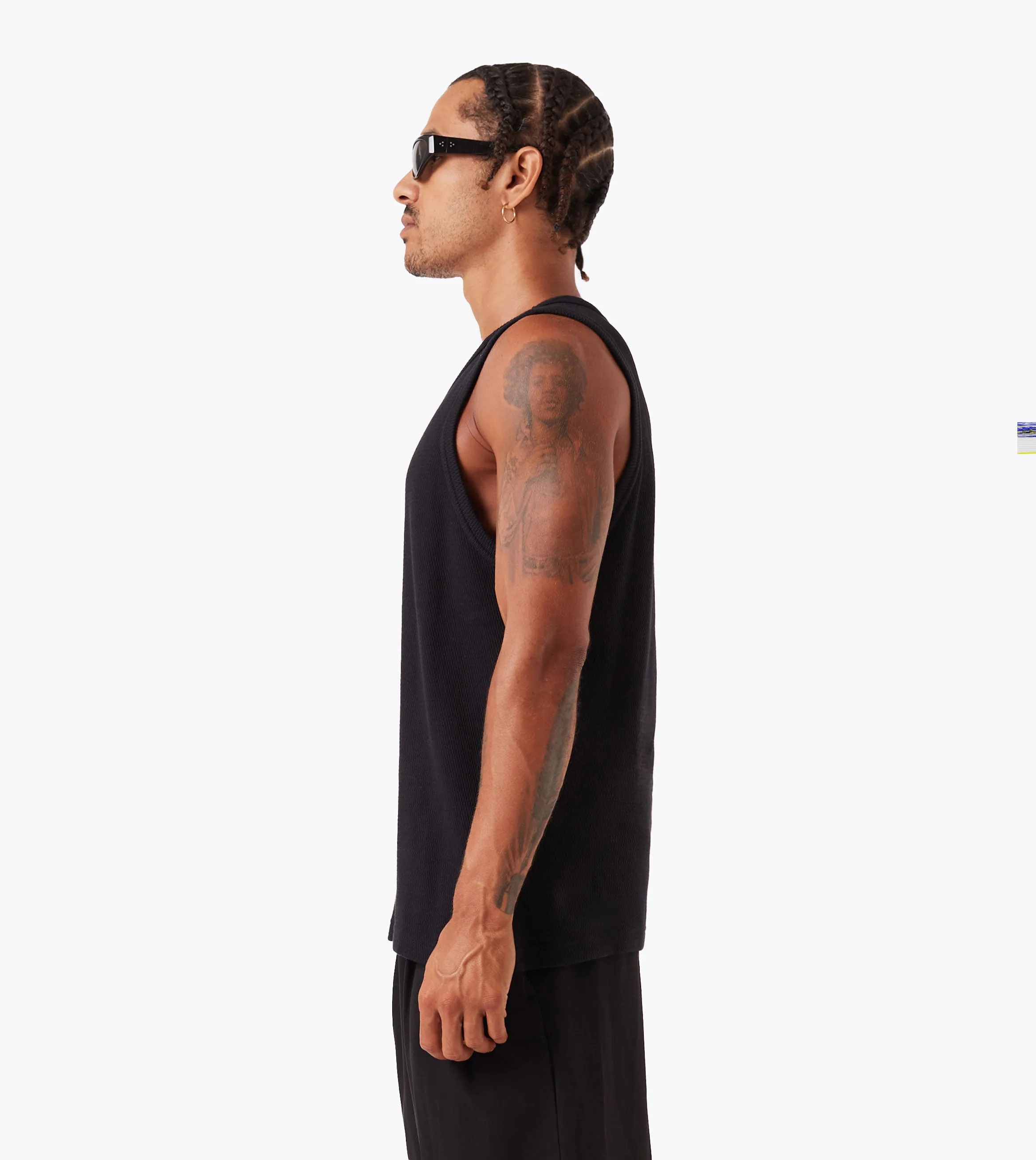 Waffle Tank Black Breathable and Comfortable