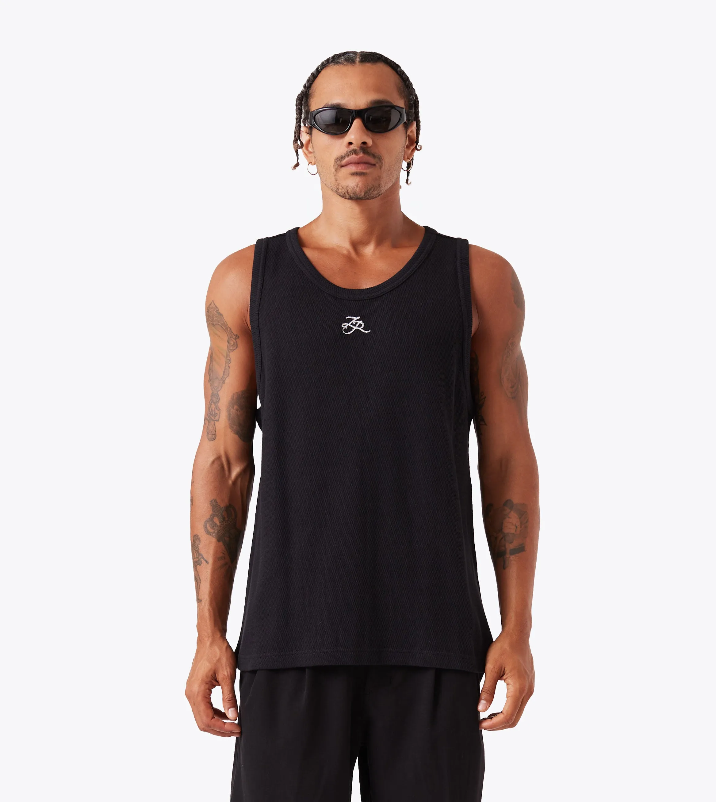 Waffle Tank Black Smooth Seam Technology Chic Smart