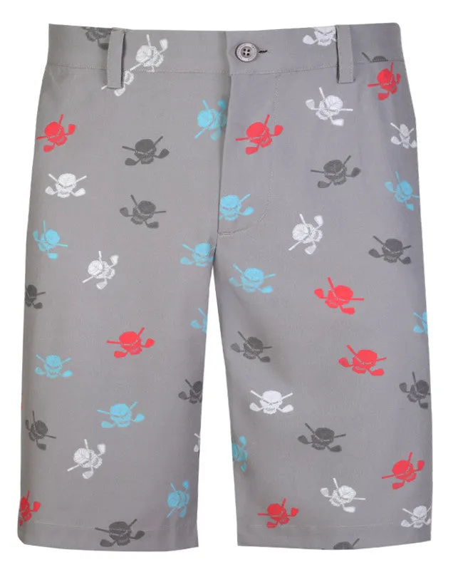 Anti Pill Surface Casual Fit Wear Tattoo Golf: Men's Dancing Skulls Cool-Stretch Shorts - Grey