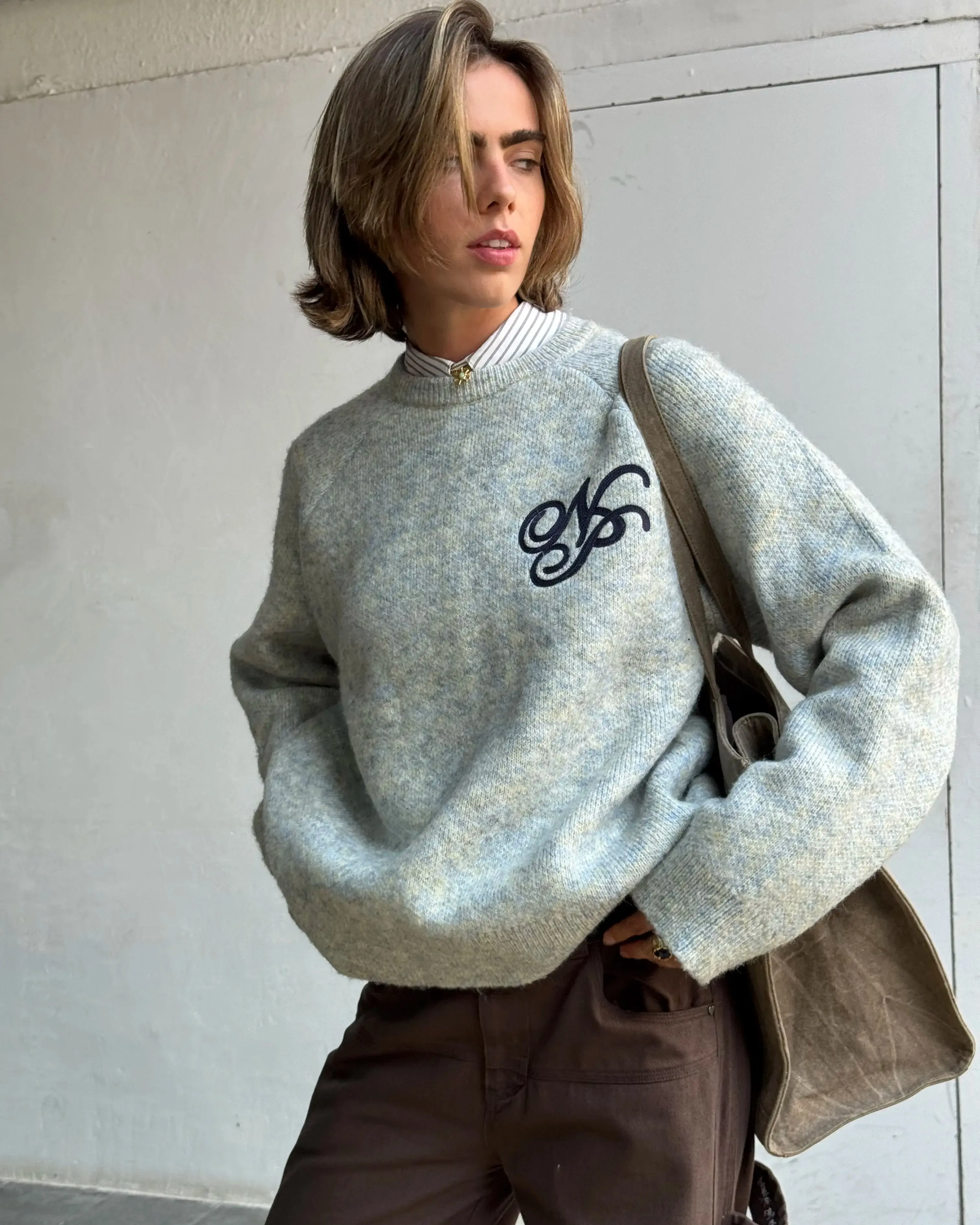 Outdoor Leisure Autumn Fashion Le Marais Knit Sweater Grey