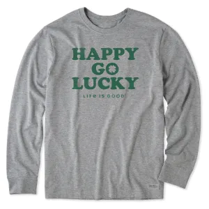 Men's Happy Go Lucky Irish Long Sleeve Crusher Tee Layered Collar Structure Crew Neck Design