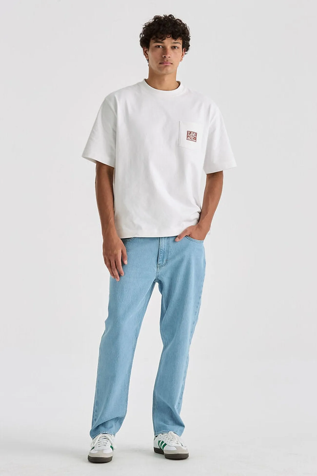 Contemporary Look Neutral Vibrant Chill Outfit L-Three Jean Gridlock Blue