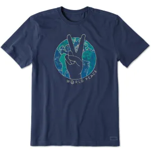 Sporty Stretch Fit Men's World Peace Sign Short Sleeve Crusher Tee
