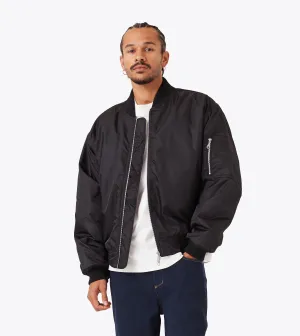 Flat Lock Stitching Sateen Bomber Black