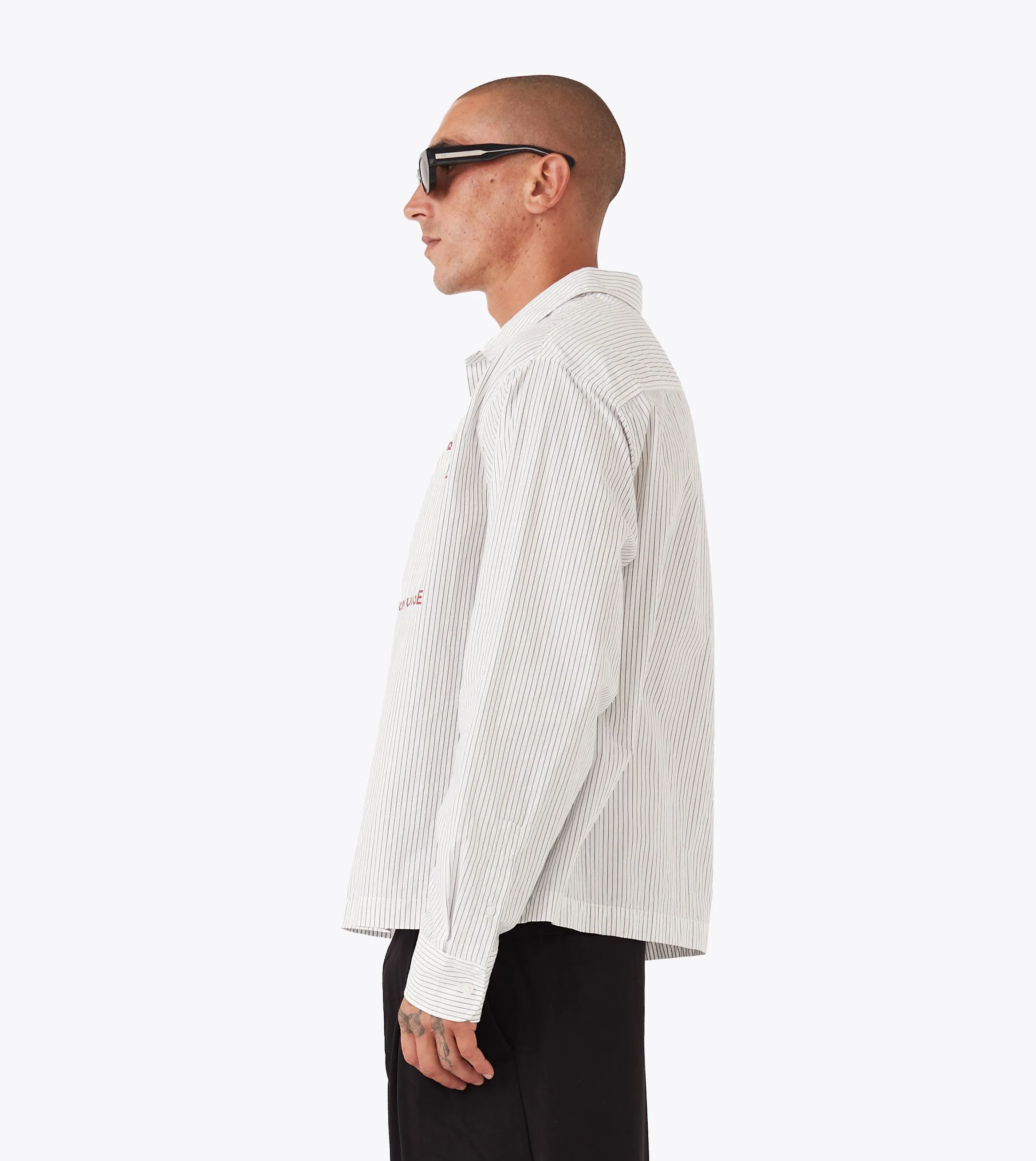 Summer Air Overlap Crop LS Shirt White Pinstripe