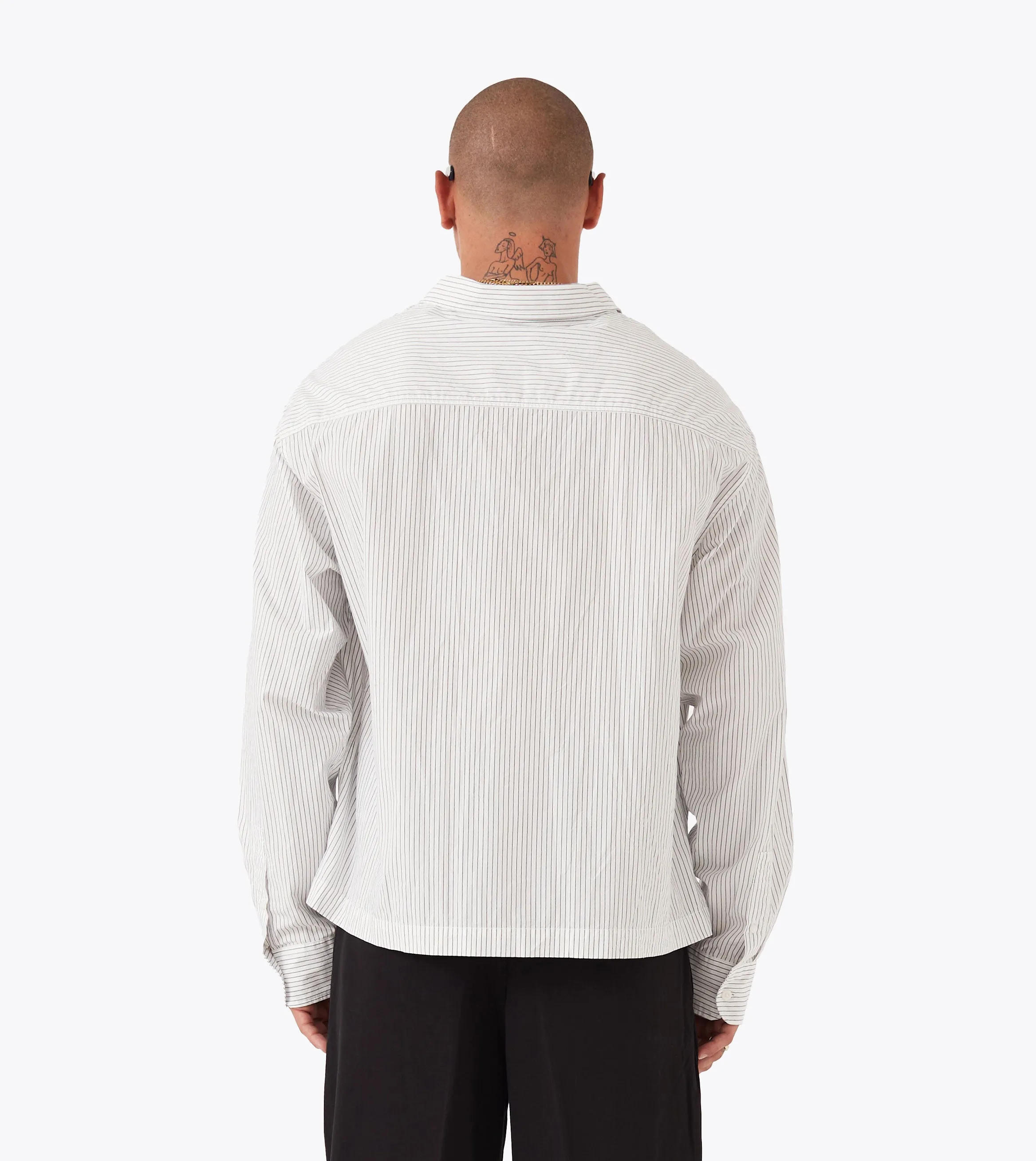 American Ease Overlap Crop LS Shirt White Pinstripe