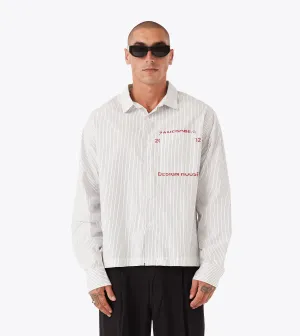 Overlap Crop LS Shirt White Pinstripe OdorResistantClothing CompactWeave