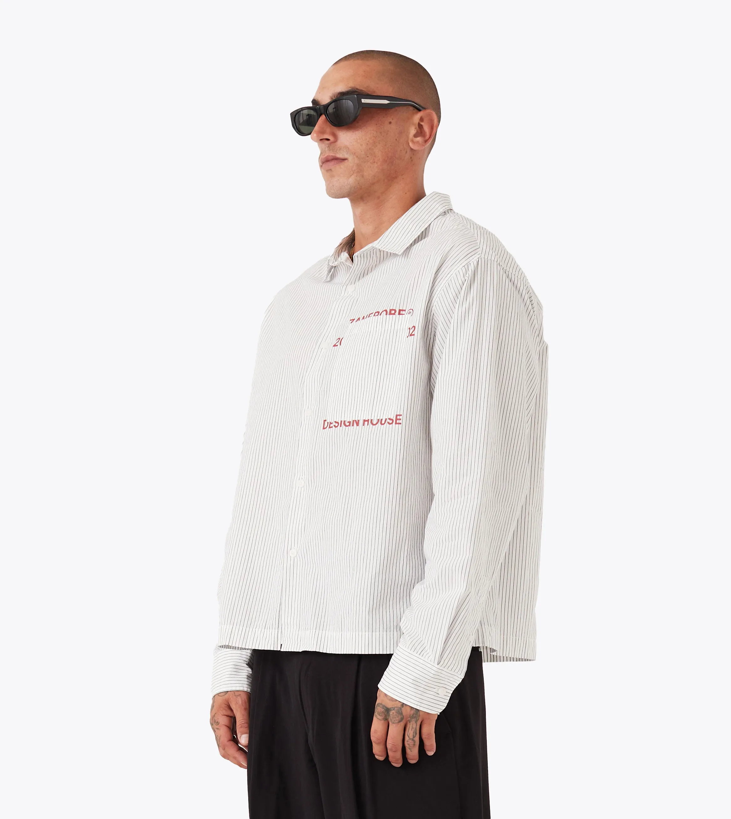 Overlap Crop LS Shirt White Pinstripe All Day