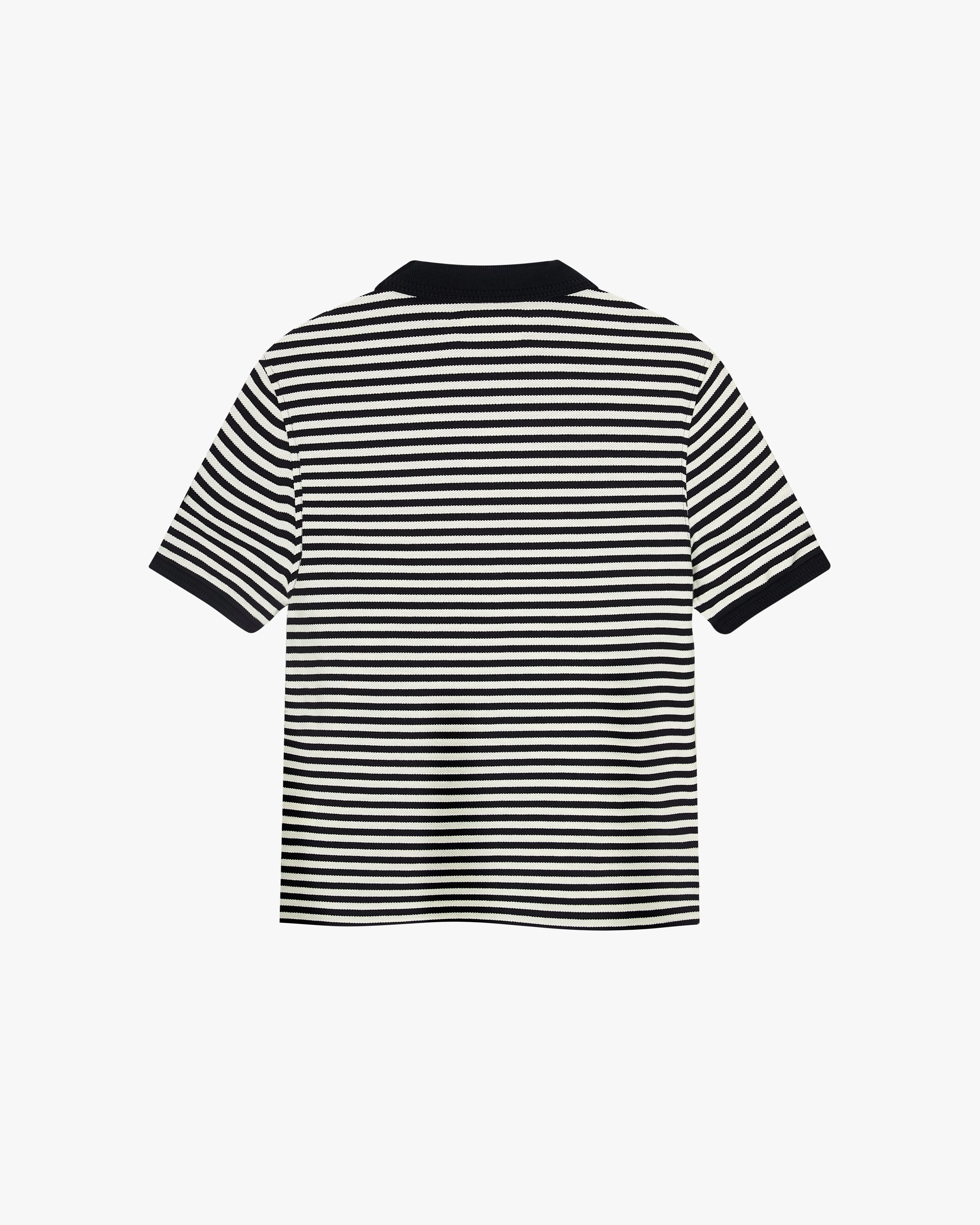 Apple Crew Stripes Polo Black SeamlessConstruction Pure Cotton