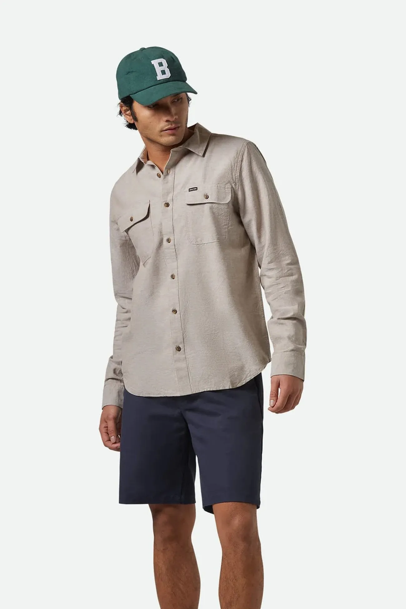 The Daily Cotton Long Sleeve Woven Shirt Khaki Wrinkle Resistant Material Durable Wear