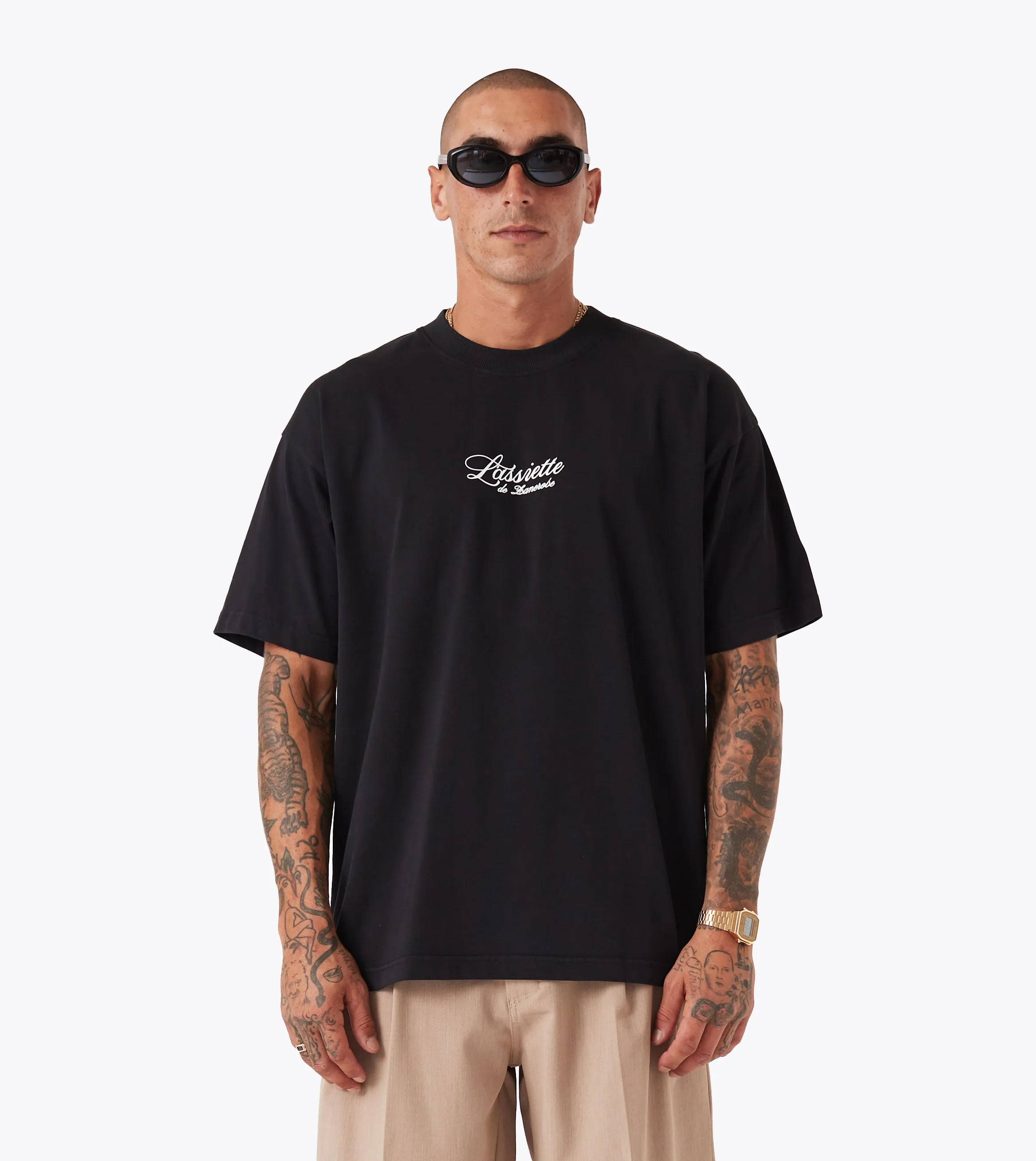 Contrast Inner Binding Relaxed Wear Lobster Box Tee GD Black