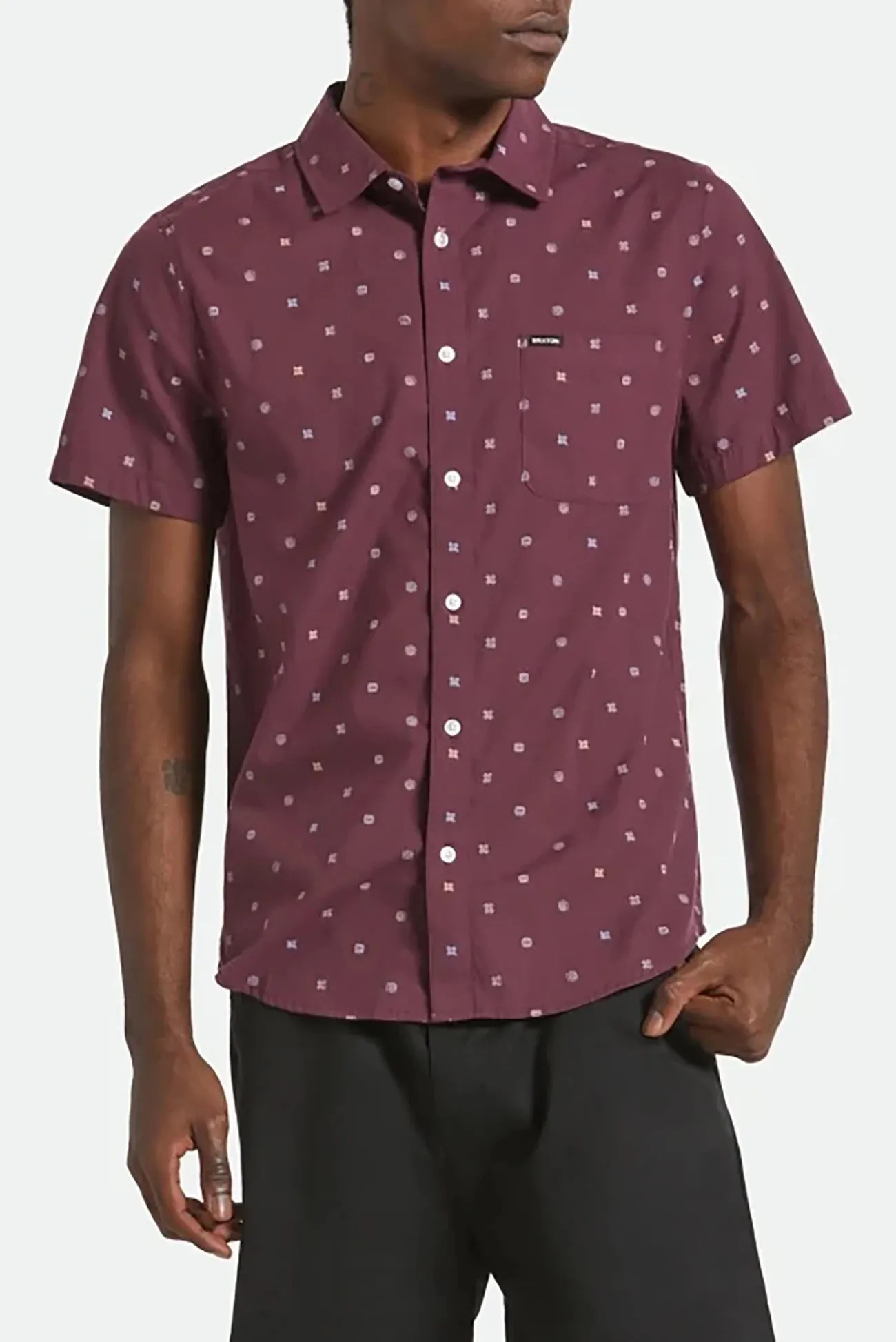 Soft and Stylish Charter Print Short Sleeve Woven Shirt Port Micro Geo