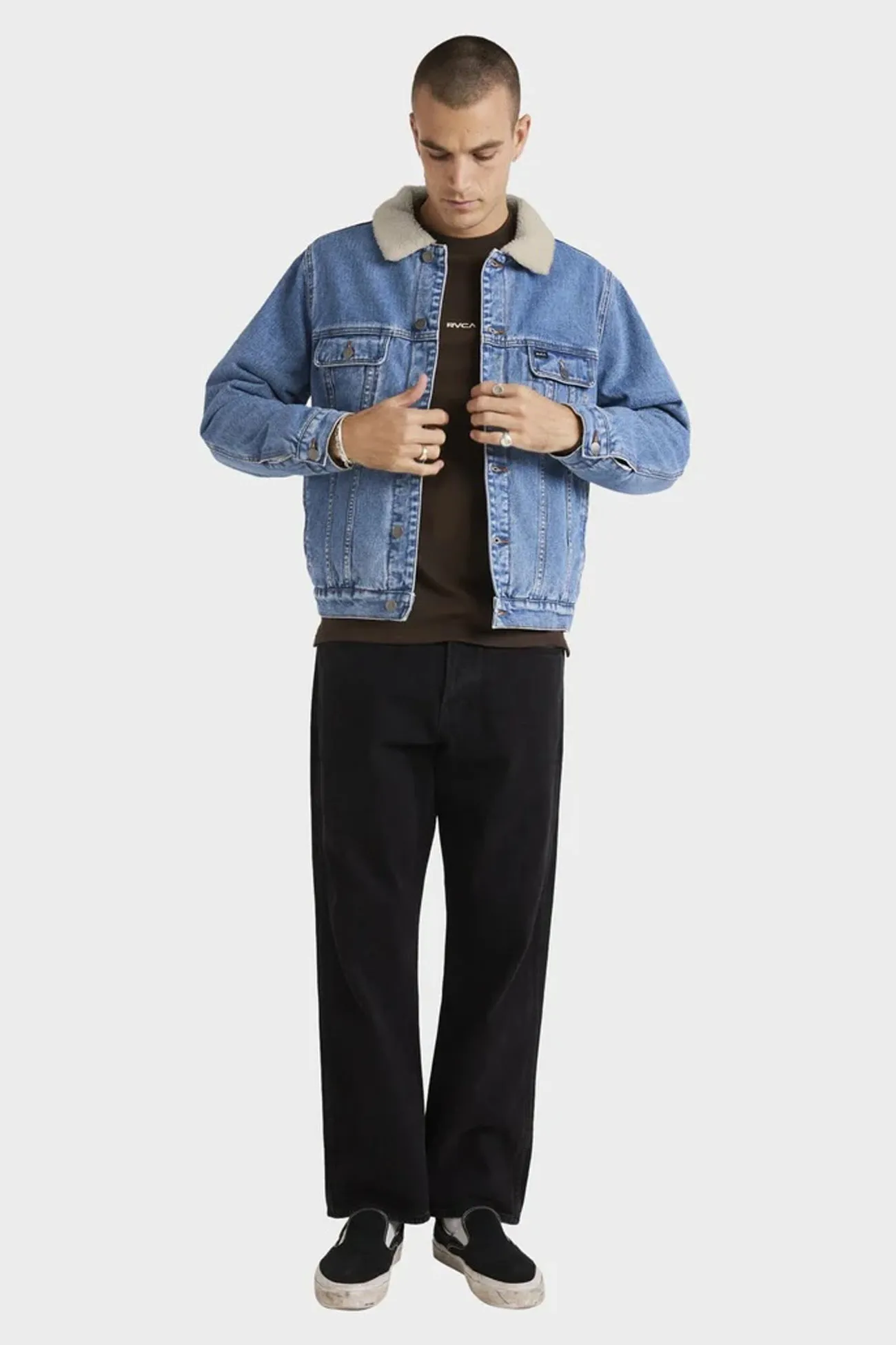 Denim Sherpa Trucker Jacket Vintage Blue Everyday Urban Style Flexible Fit Engineering