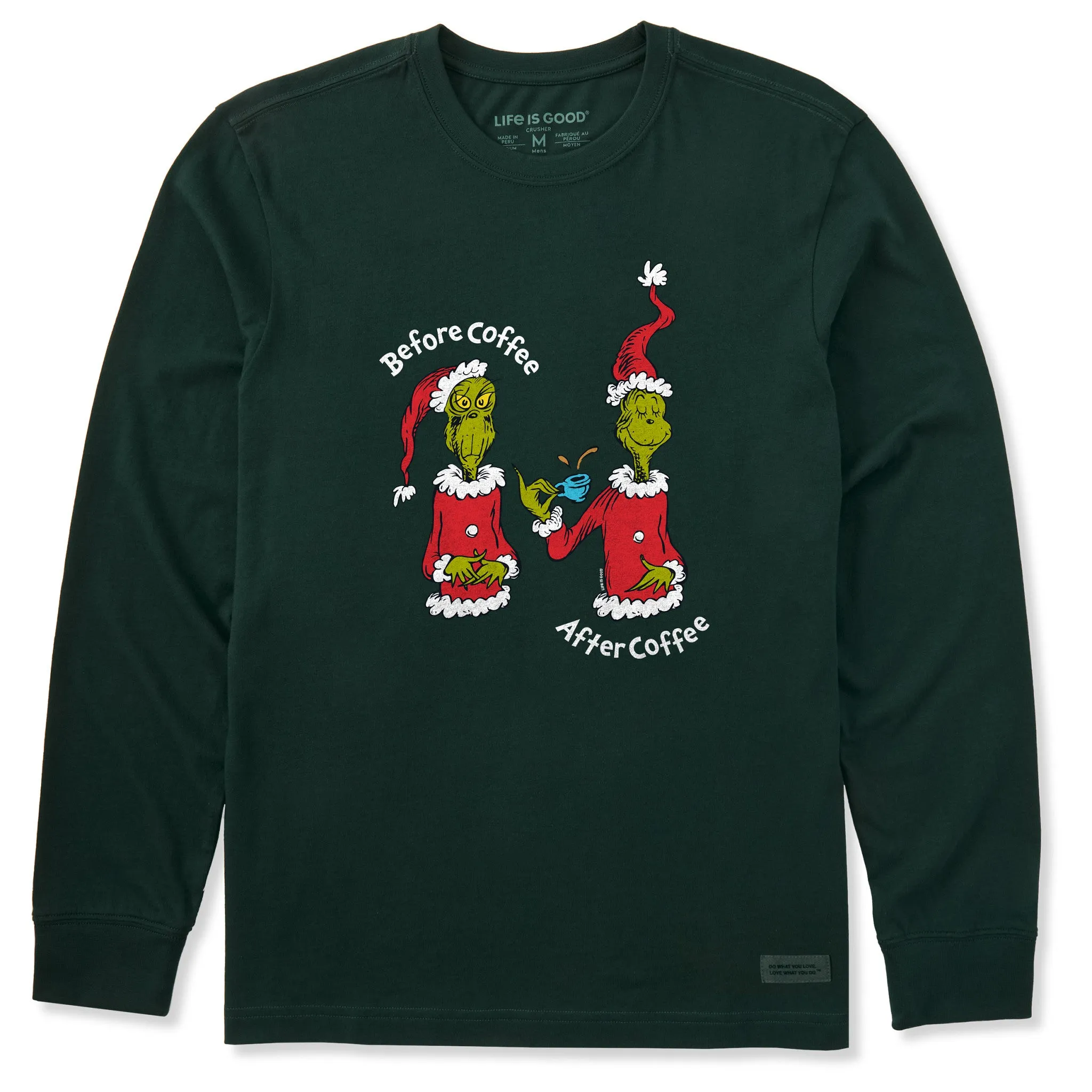 LightweightBlend Fresh Vibes Men's Grinch Before/After Coffee Long Sleeve Crusher Tee