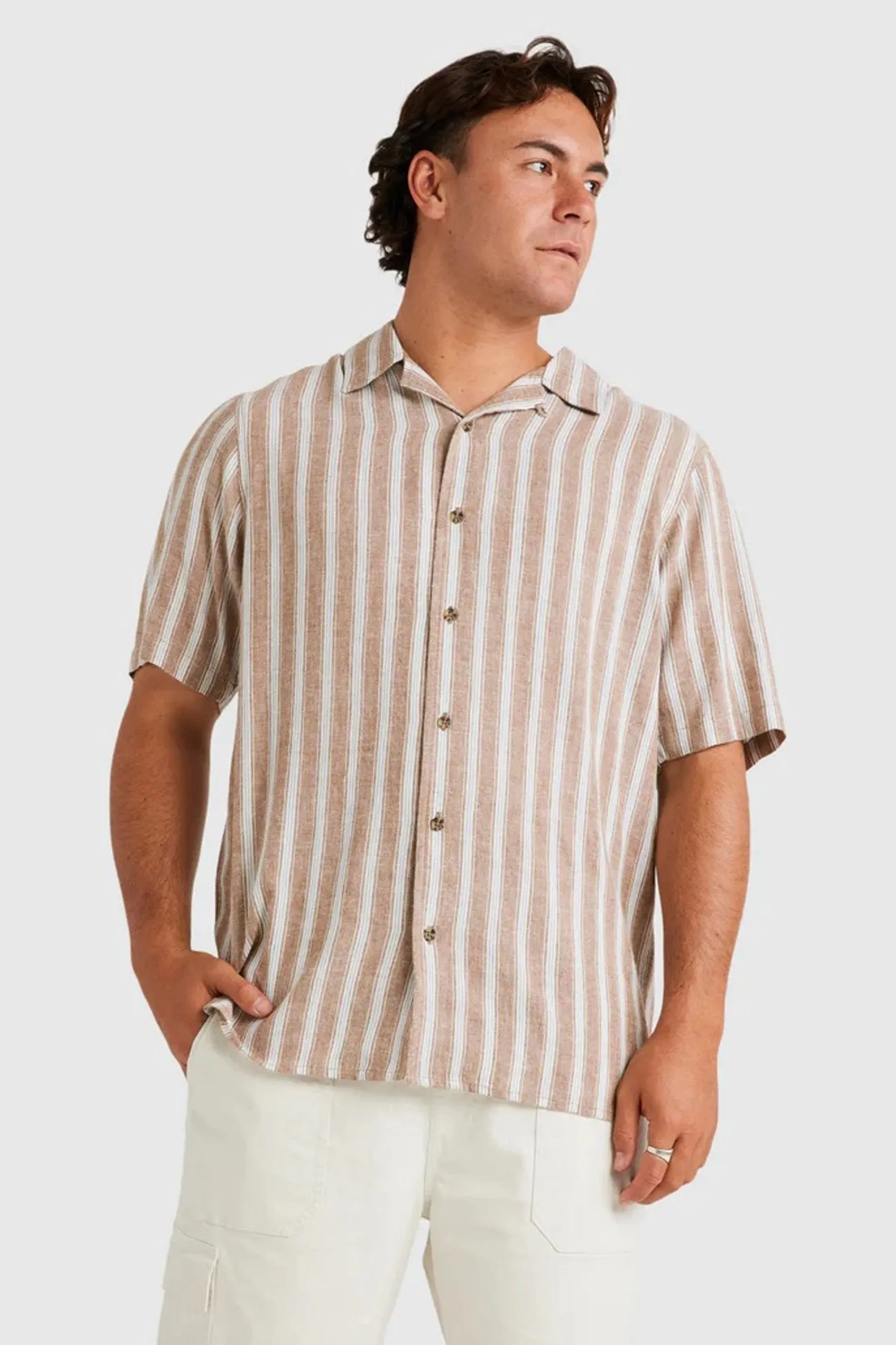 Classic Layer Wear Beat Stripe Vintage Short Sleeve Shirt Ermine