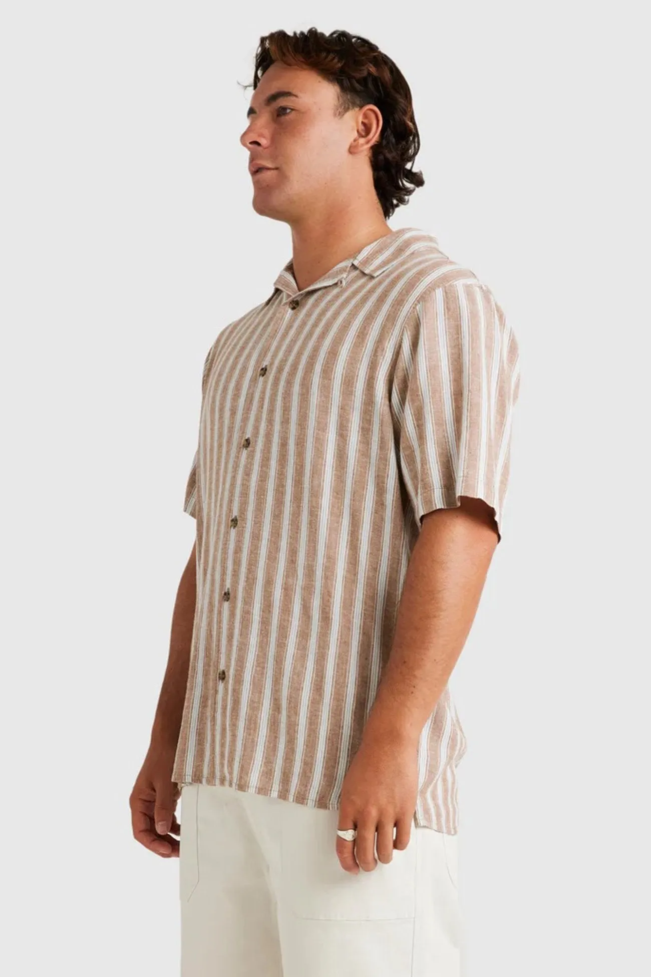 Relaxed and Easy Beat Stripe Vintage Short Sleeve Shirt Ermine
