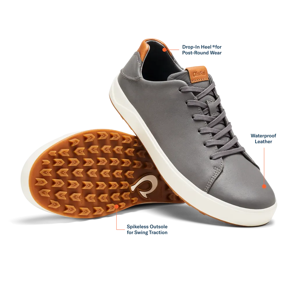 Anti   Bacterial Grip Fit Olukai Men's Wai'alae Golf Shoes- Stone