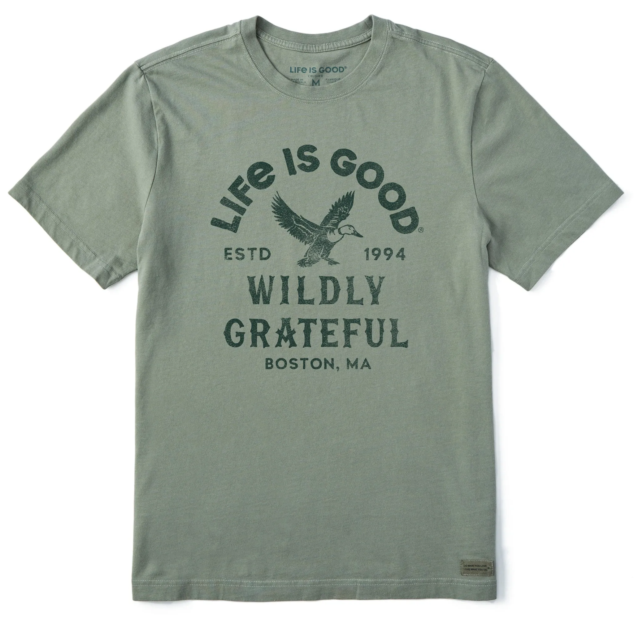 slim fit Low Impact Manufacturing Men's Wildly Grateful Mallard Short Sleeve Crusher Tee