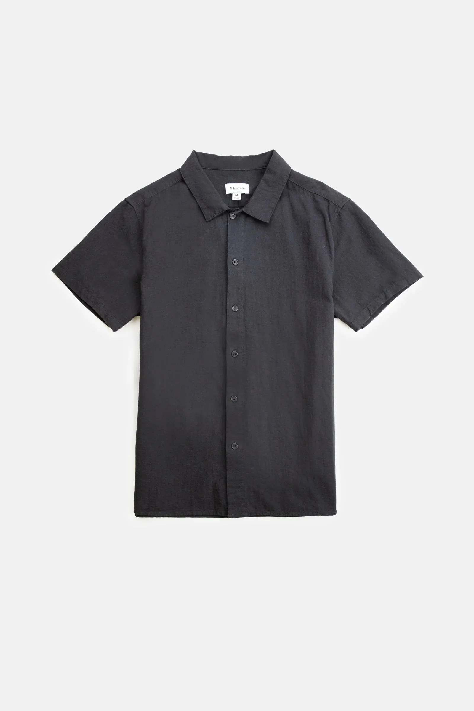Wrinkle Resistant Finish Layered Collar Structure Classic Linen Short Sleeve Shirt Black