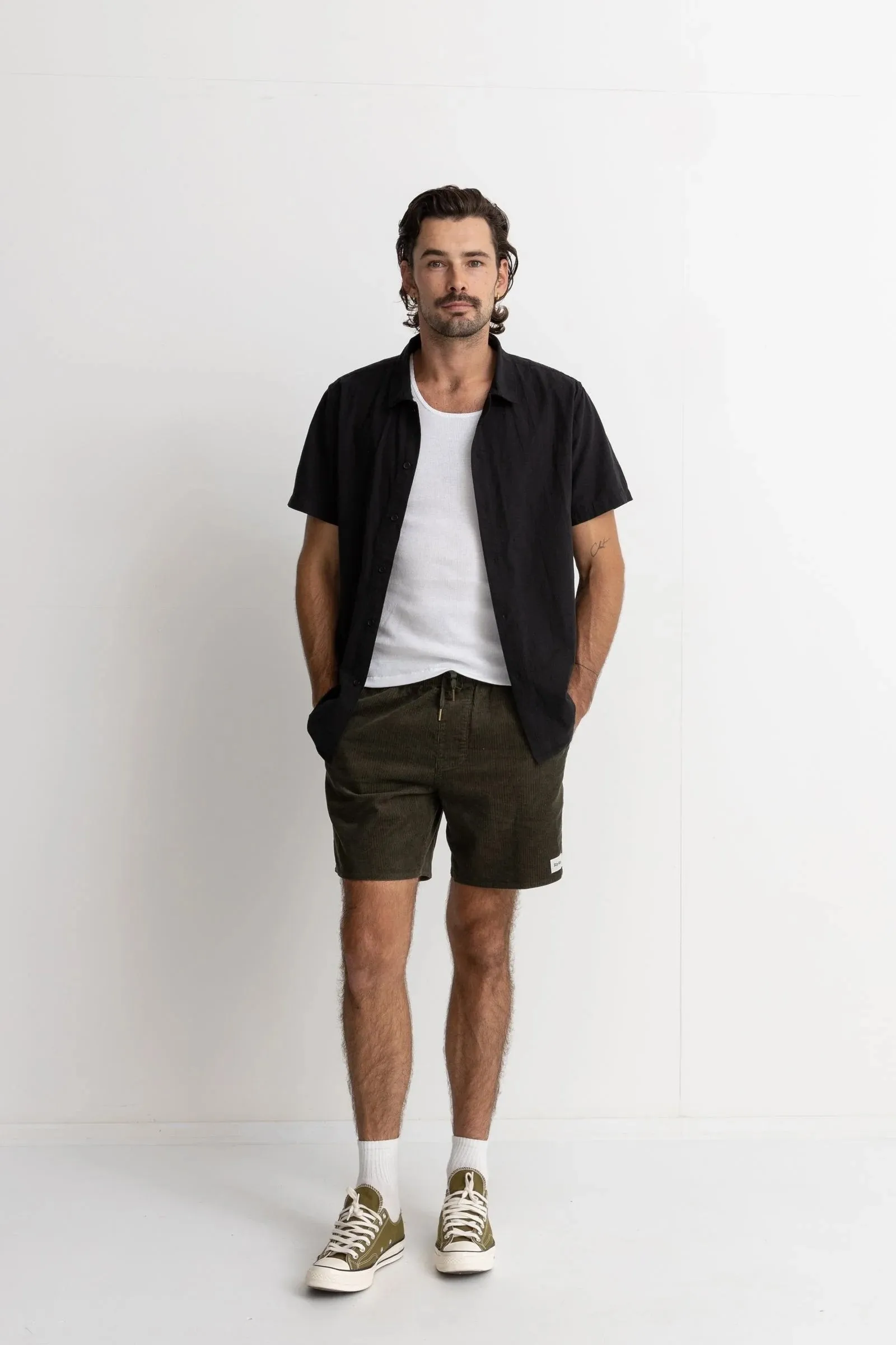 Soft Waistband Classic Linen Short Sleeve Shirt Black