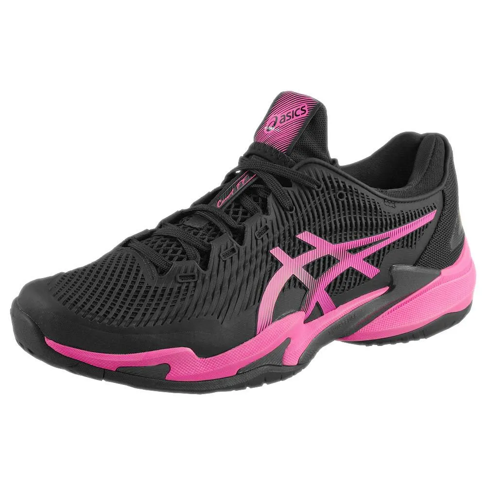 Comfort Fit Water   Resistant Asics Men's Court FF 3 - Black/Hot Pink