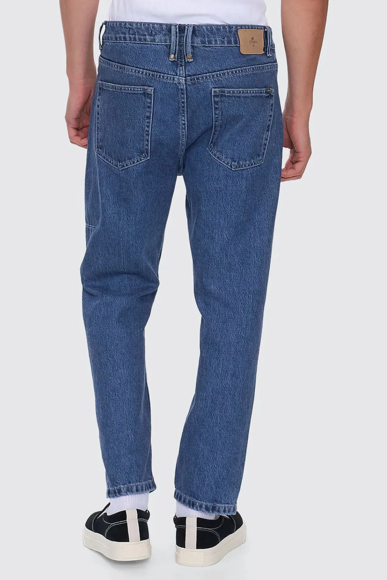 Daily Basic Versatile Waist Design Unchopped Denim Jean Vintage Rinse Blue