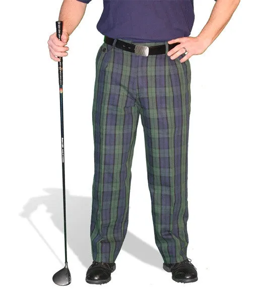 StaticResistantMaterial Active Design Wear Golf Knickers: Mens 'Par 5' Cotton/Ramie Plaid Golf Trousers - Black Watch