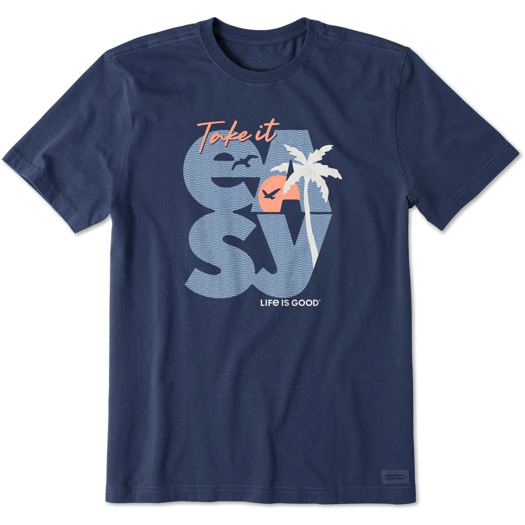 Men's Take it Easy Sunset Short Sleeve Crusher Tee Sports Apparel Vintage Style