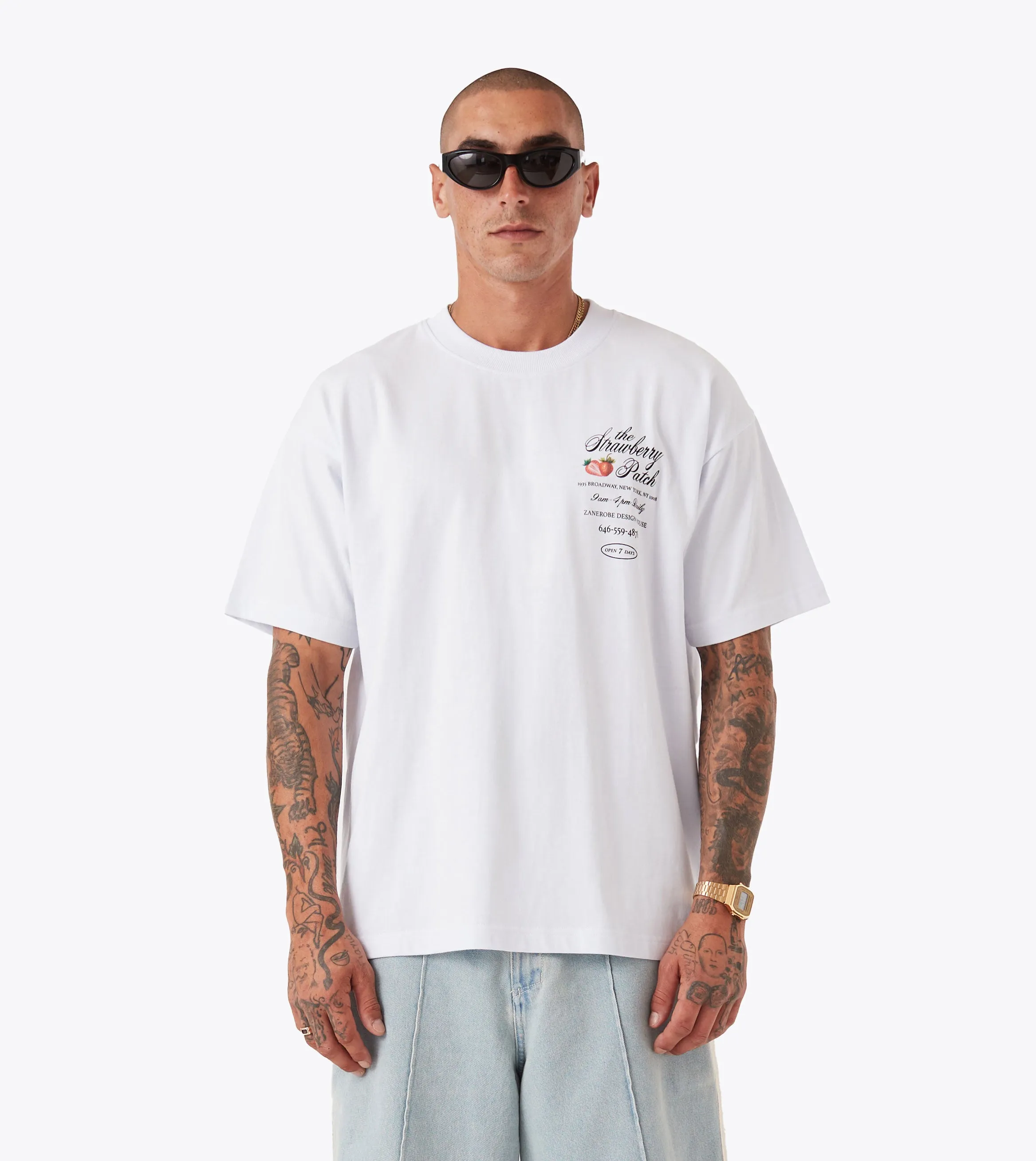 Strawberry Box Tee White Tagless Neckline All-Season Wear