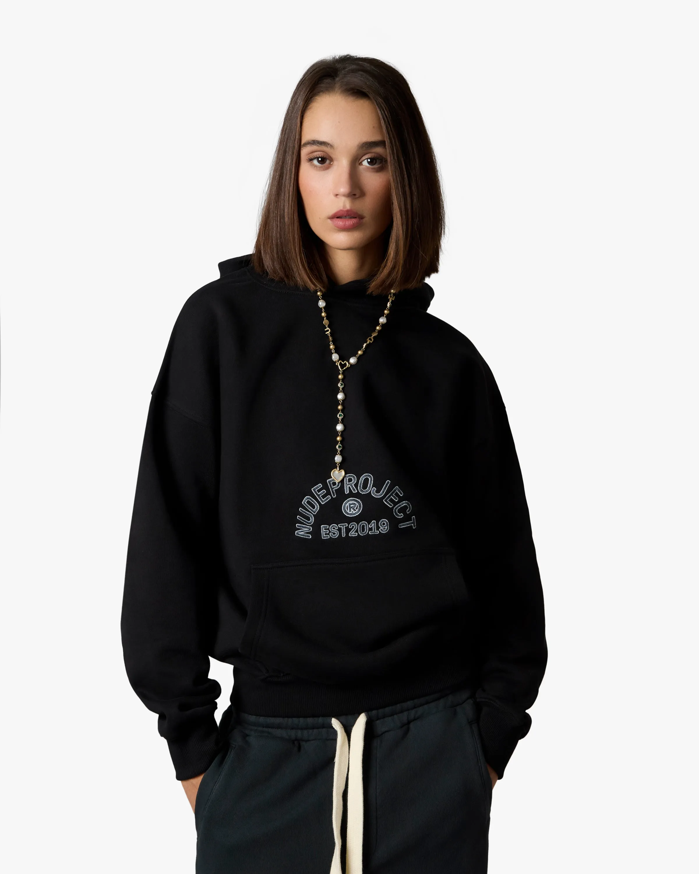 Street Cool embroidery accents Swans Hoodie Black