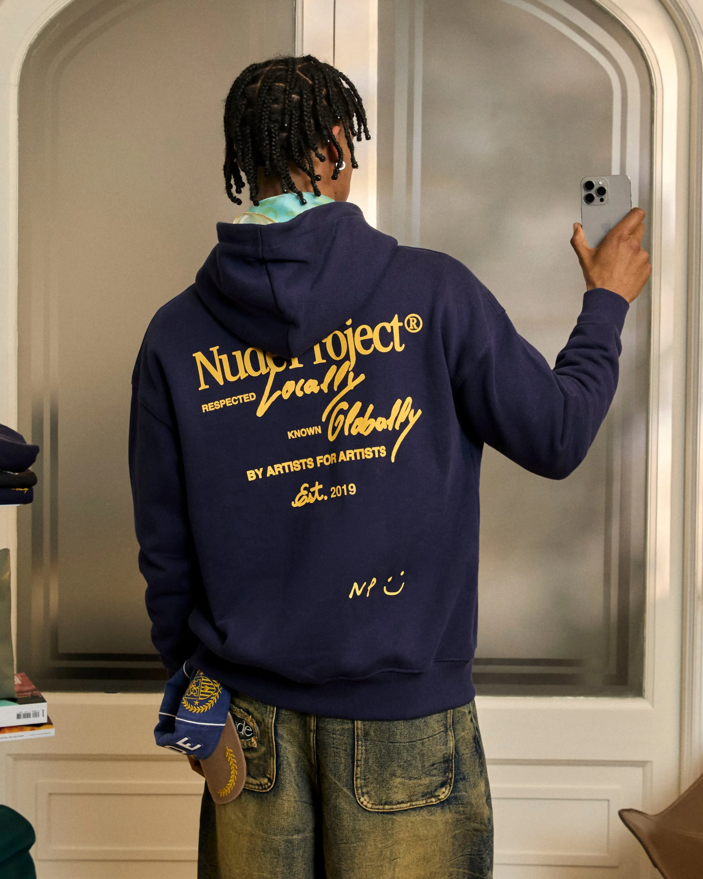 Global Soon Zip-Up Hoodie Navy product herringbone texture product team unity