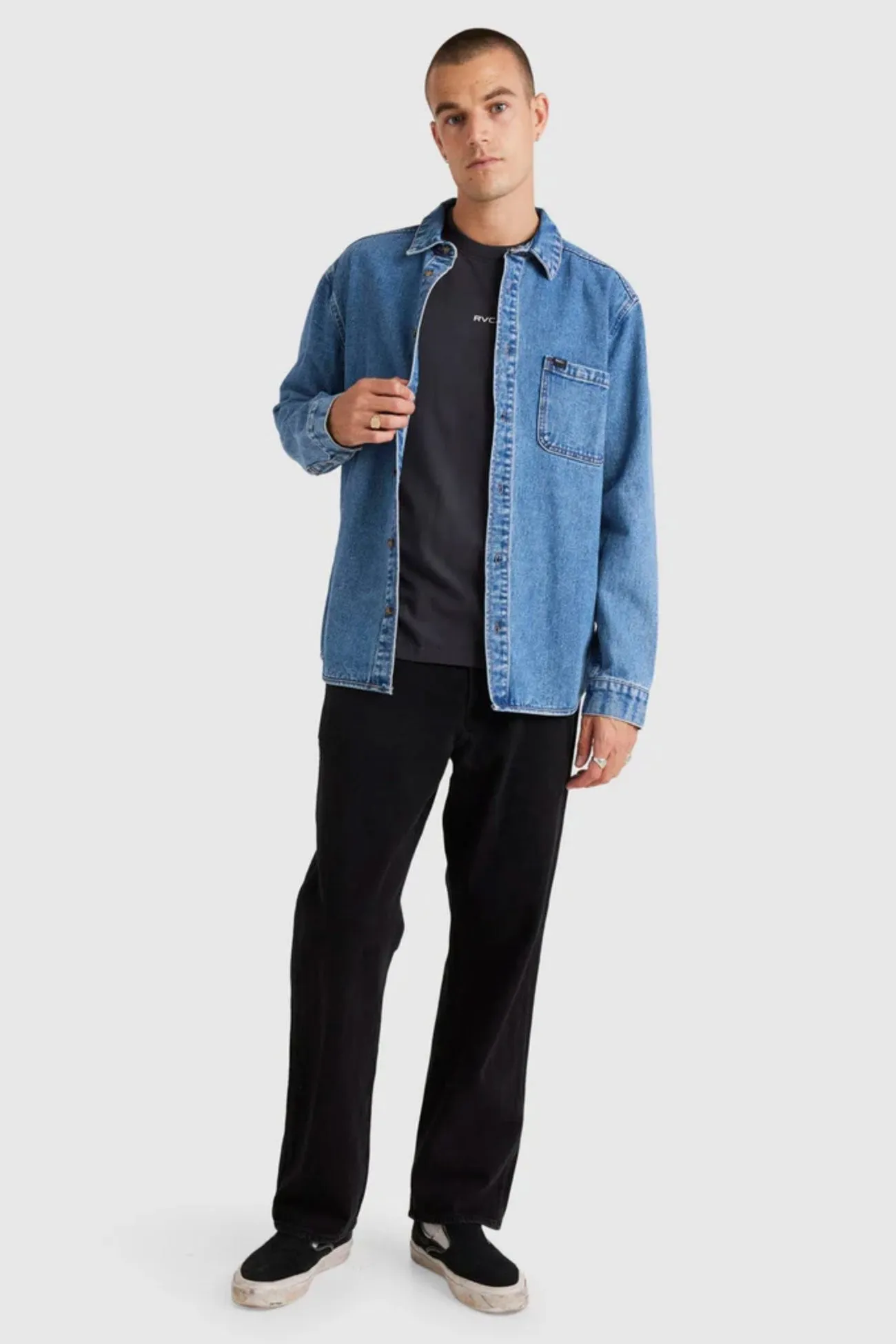 Chill Wear RVCA Classic Denim Long Sleeve Shirt Vintage Blue