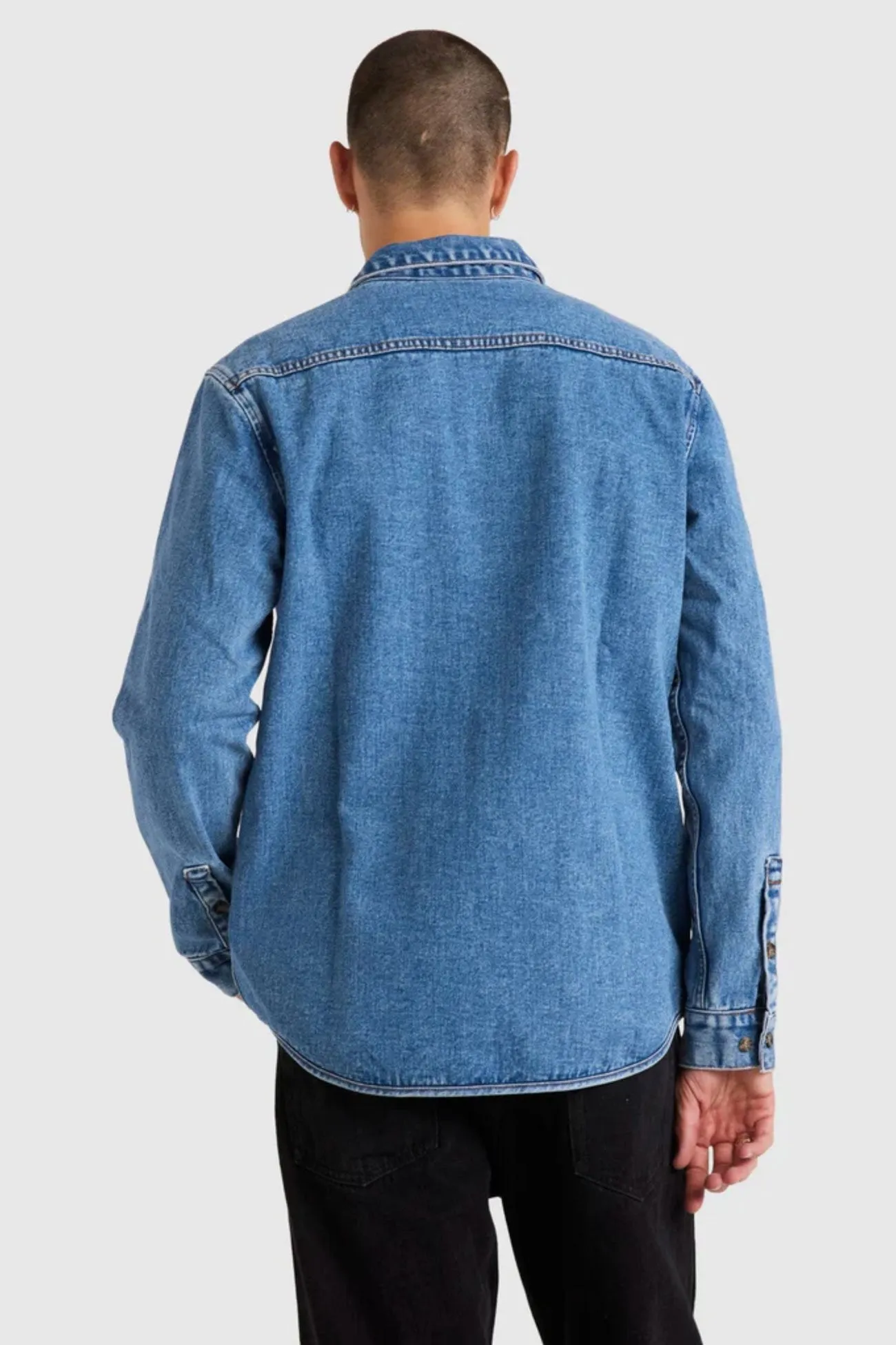Casual Flex Fit RVCA Classic Denim Long Sleeve Shirt Vintage Blue