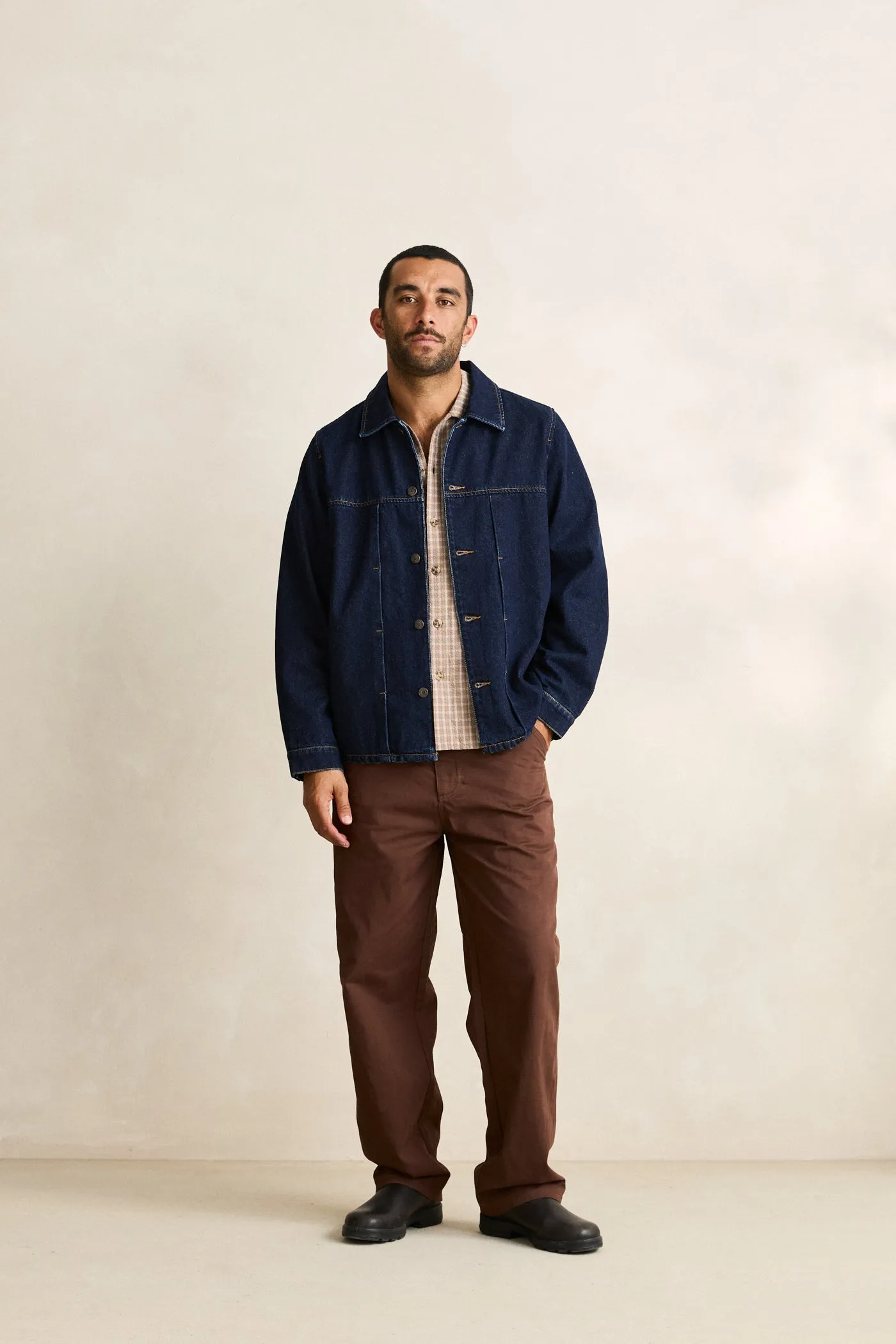 Abrasion Resistant Edging Polished Look Trucker Jacket Indigo