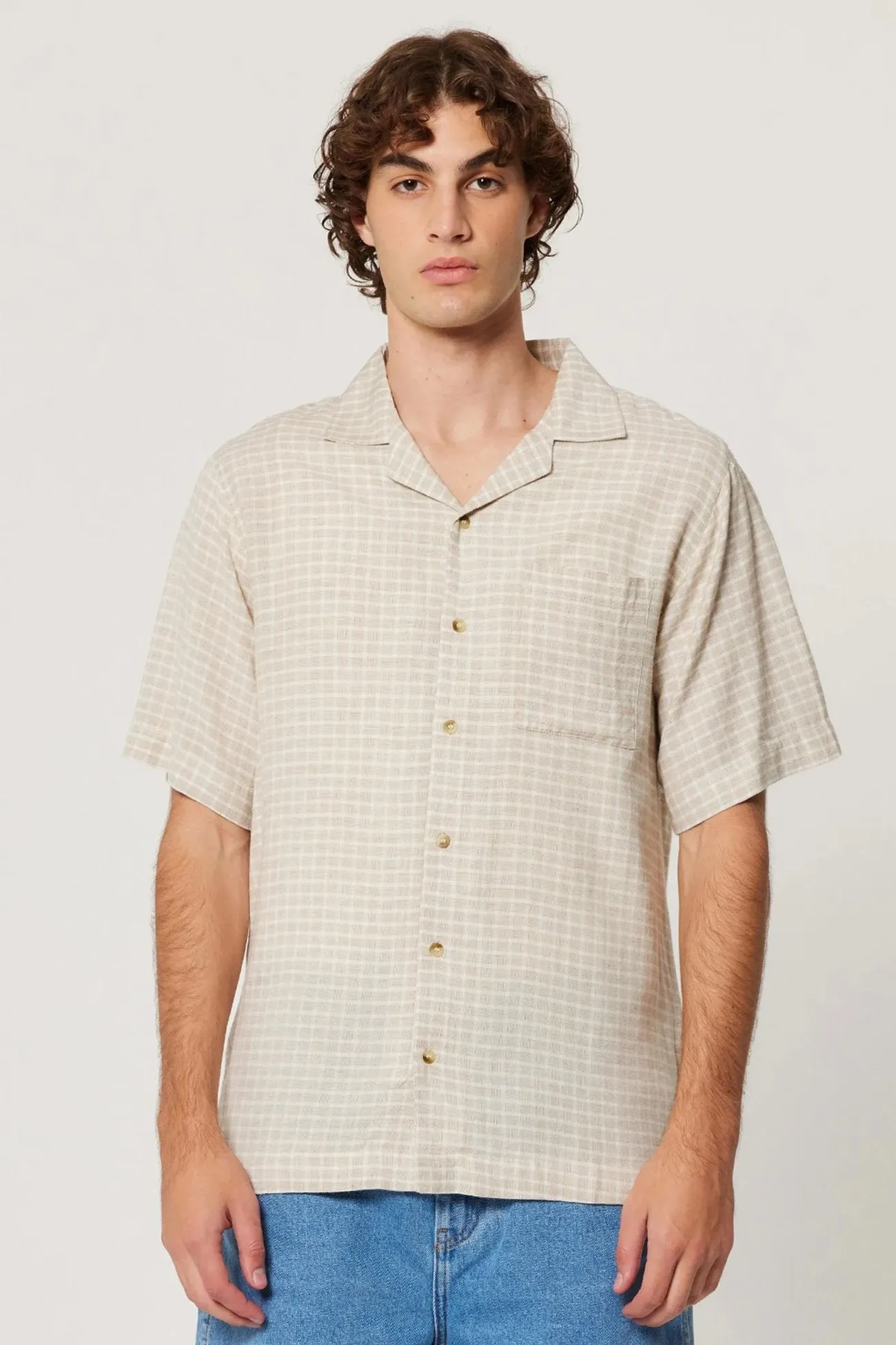 Travel Friendly Heathered Texture Bowler Check Shirt Natural Check