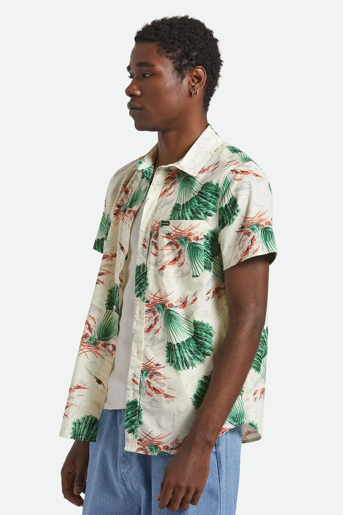 Charter Print Short Sleeve Woven Vintage Palm Print Oversized Cut