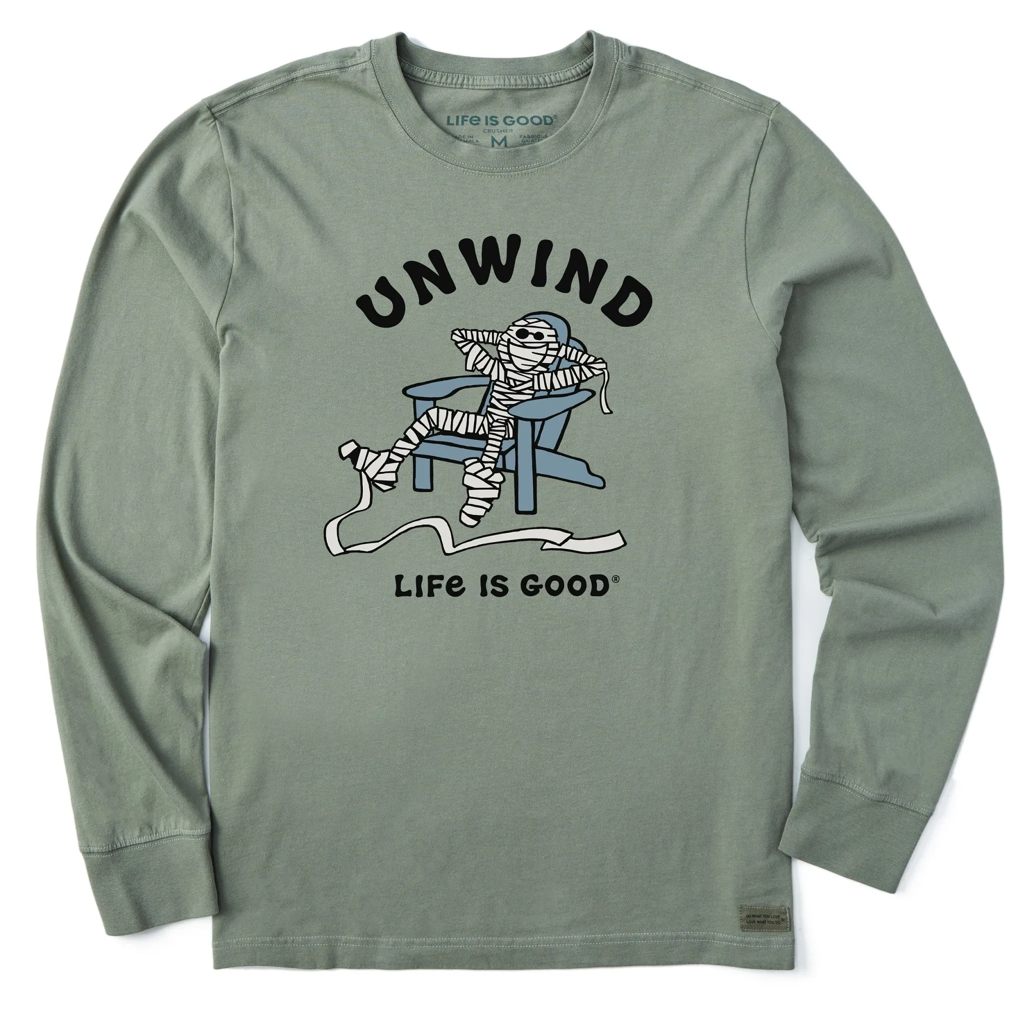 Travel Ready Vibrant Colors Men's Unwind Adirondack Mummy Long Sleeve Crusher Tee